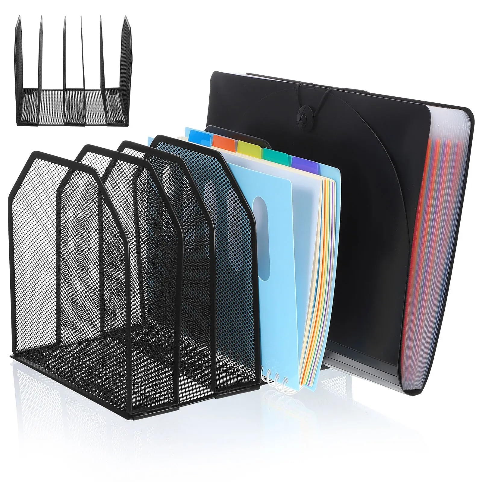 Stehsammler Desktop-Aktenorganizer mit 5 Fächern aus Metallgeflecht, vertikaler Dokumenten- und Briefsortierer for die Aufbewahrung im Büro zu Hause