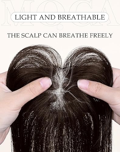 Miniatura 2 de Toppers de cabello humano real para mujer – 3603D cubierta con clip en flequillo para uso diario (marrón oscuro)