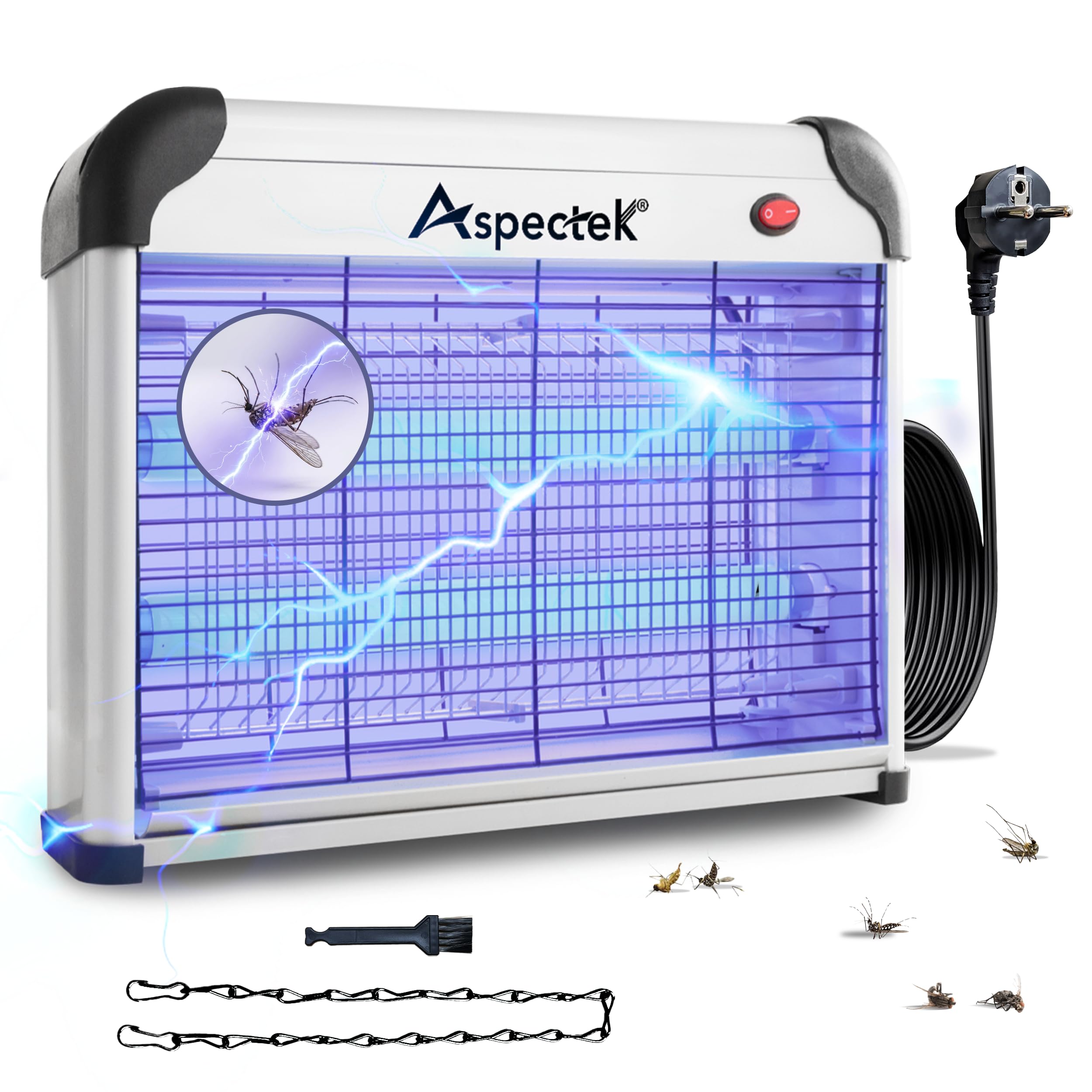 ASPECTEK Lampada Antizanzare Elettrica 20W 2800V – Sterminatore di Insetti e Mosche per Interni, Trappola UV per Zanzare e Moscerini per Casa, Cucina e Ufficio, Design Professionale