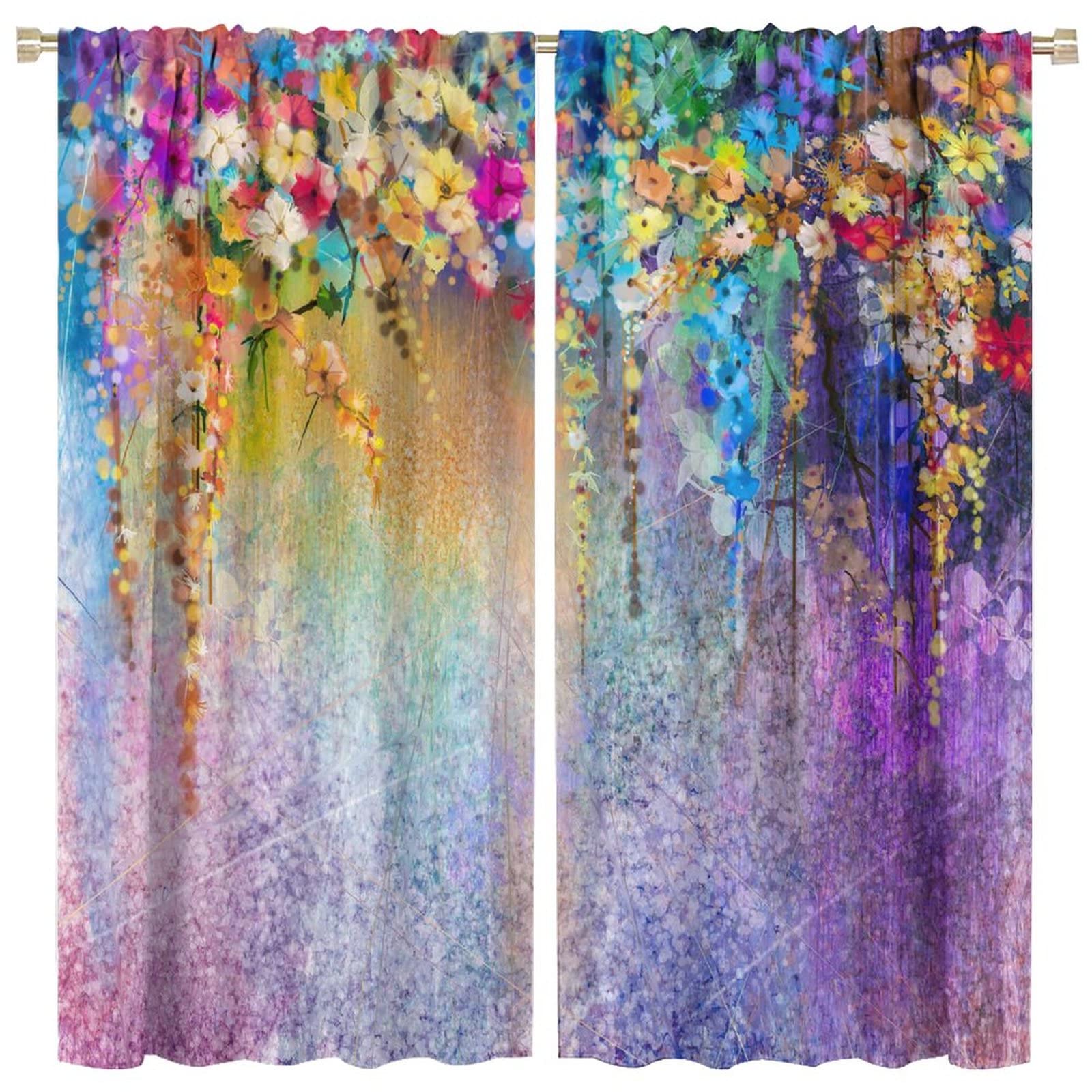 GoDazzling Floral Blackout Windows Curtains Weeping Purple Flowers Floral Curtains, for Home Living Room Bedroom Decor 84x84in 2 Panels