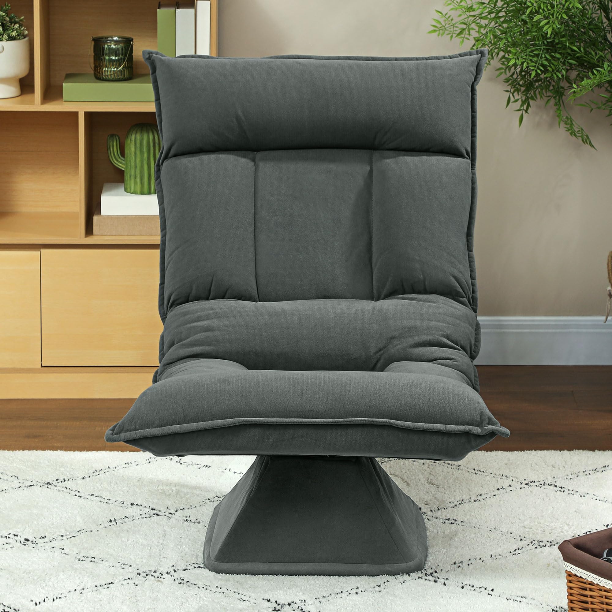 HOMCOM Bodenstuhl 360° Drehbar Bodensessel mit 5-Fach Verstellbarer Rückenlehne, Klappbares Bodensofa Meditationsstuhl Gepolstert Lazy Sofa für Wohnzimmer Gaming & Lesen Dunkelgrau