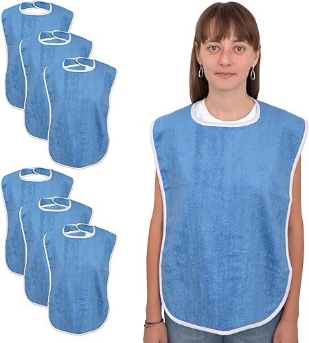 Paquete de 6 baberos Elaine Karen Premium para adultos hombres mujeres tela de comer para ancianos y discapacitados ajustable protectores de ropa de