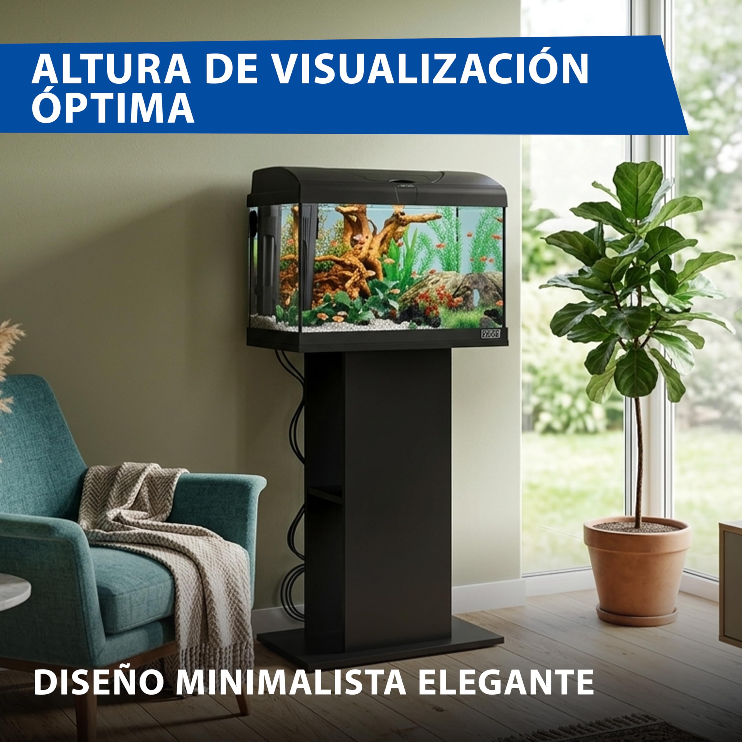 Hydor Mueble para Acuario, Mueble para Acuario, Resistente a la Humedad, Estructura sólida, Patas Ajustables, 52 x 28 x 73 cm, en Madera, Negro