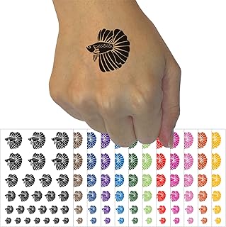 Siamese Fighting Fish Betta Splendens with Large Fins Temporary Tattoo Water Resistant Fake Body Art Set Collection - Yellow (One Sheet)