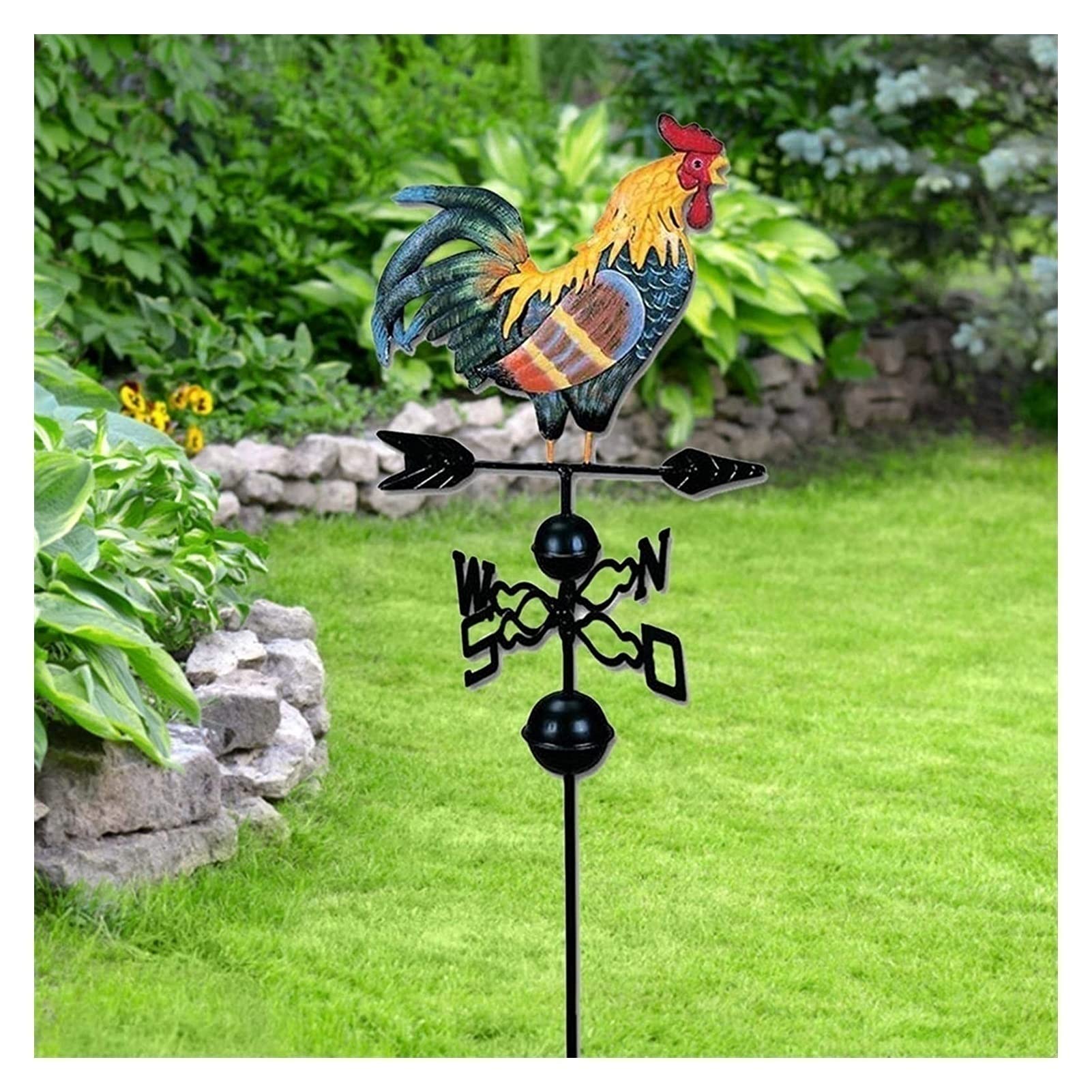 Girouette Coq En Acier Inoxydable - 50x35cm - Décoration Jardin Et Indicateur De Vent