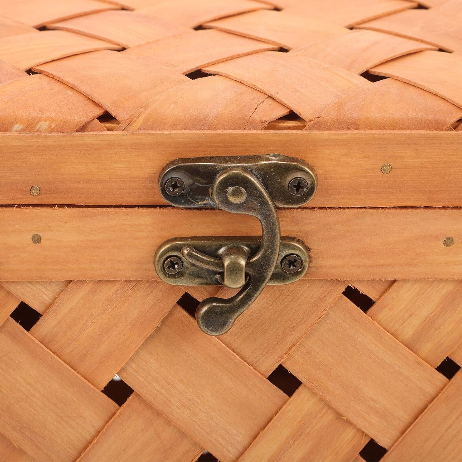 Woven Storage Basket with Lid and Handle, Multi-Function Fruit and Vegetable Organizer for Picnic and Home, 32x22x18cm Brown Woodchip Weave