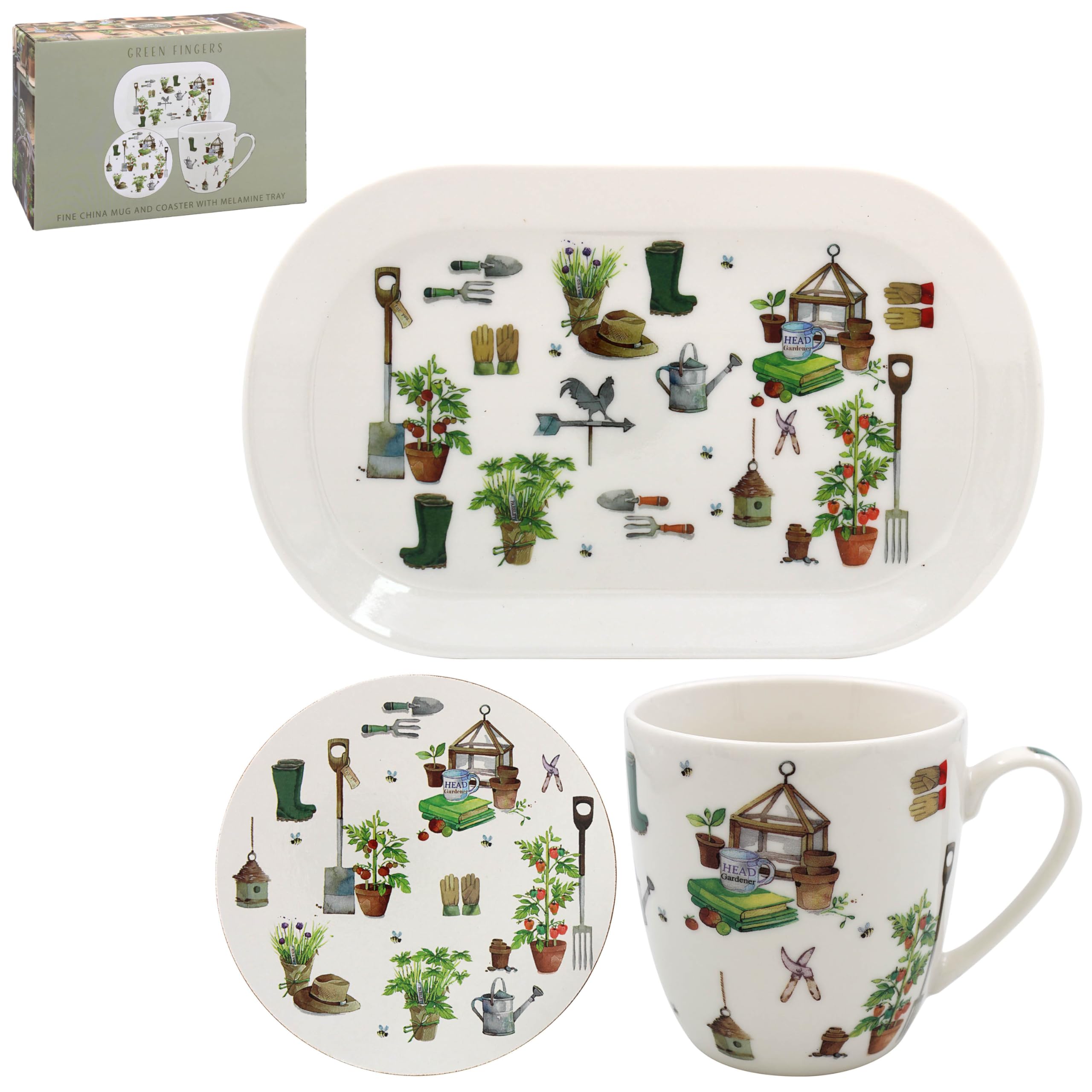 The Leonardo Collection Green Fingers Mug Coaster Tray for Home & Kitchen | Newly Designed Mugs for Tea & Coffee | Lovely Cup for Mens Gifts & Birthday Gifts for Women