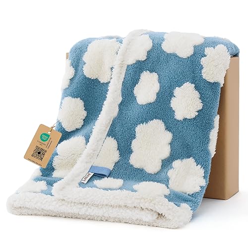LE SURE Waterproof Puppy Blanket for Small Dogs - Washable Double Sided Dog Blankets with Warm Jacquard Shag and Soft Sherpa Fleece, Pet Cat Blanket for Couch Protection, 3D Textured Cloud, Blue - S(25x35") - Cozy Clouds Blue