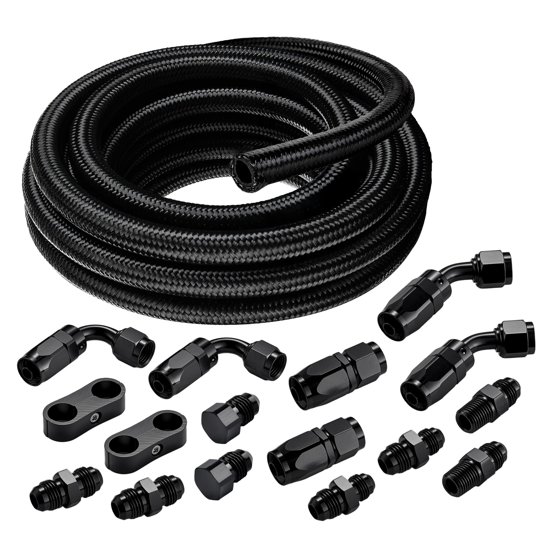 EVIL ENERGY 8AN Fuel Line Kit, 8AN Hose Nylon Braided Fuel Line Hose Fitting Kit CPE Transmission Cooler Line 10FT