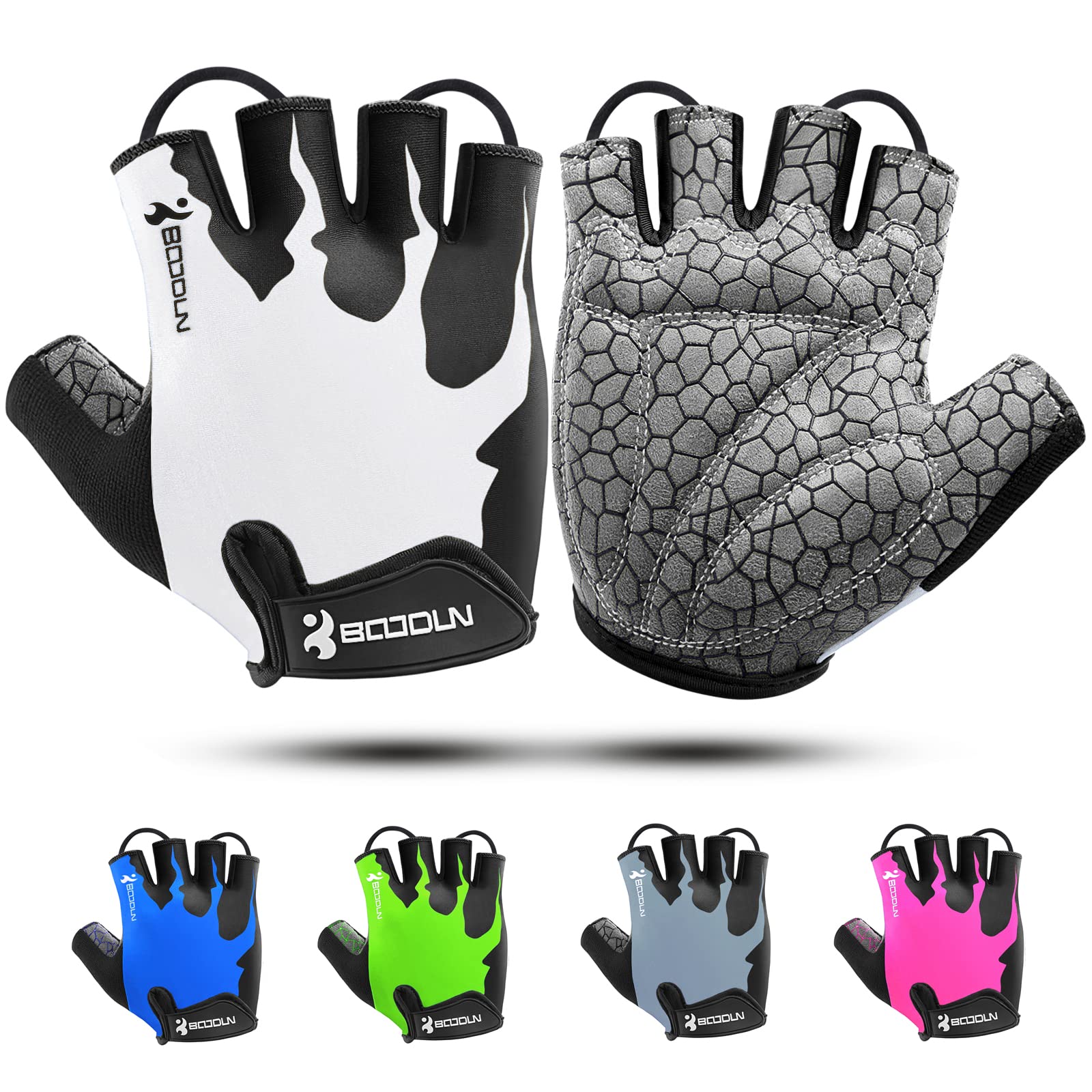 Cycling Gloves Fingerless Mountain Bike Gloves,Bike Gloves with Shock-Absorbing Pad for MTB,Road Bike,Racing,BMX,No-Slip Breathable Cycling Mitts Half Finger for Men/Women,White XL