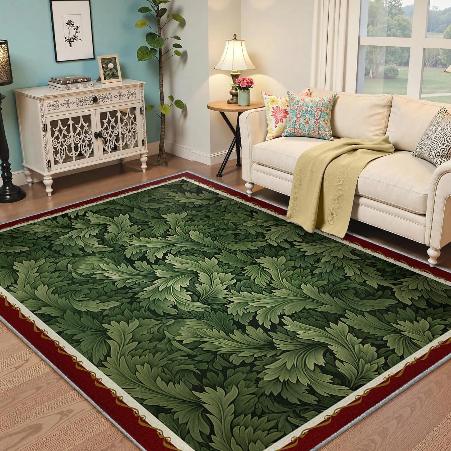Tapis bohème pour salle à manger et ferme avec feuillage rétro