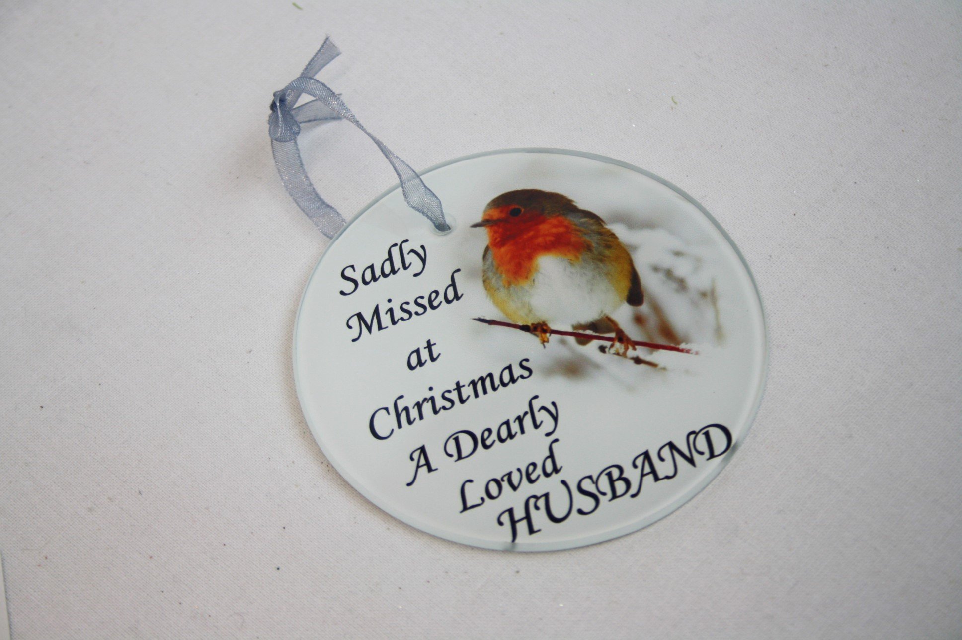 David Fischhoff Robin Christmas Tree Hanging Glass Memorial Ornament - Choice of Relative (Husband), 5055361742460