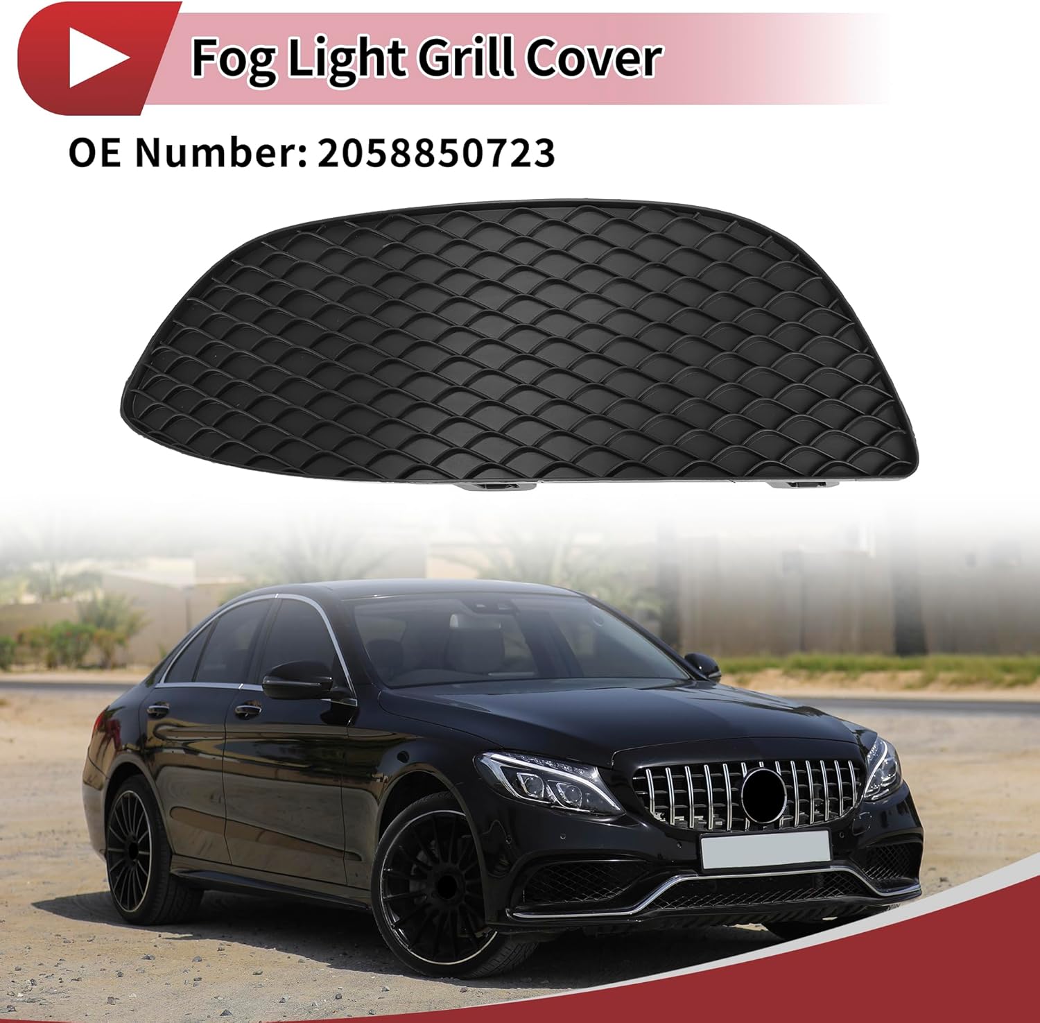 1 Pc Fog Light Grill for Mercedes-Benz C300 2015-2016 Front Left Front Lower Bumper Fog Light Cover Inserts No.2058850723 Black ABS - Image 2