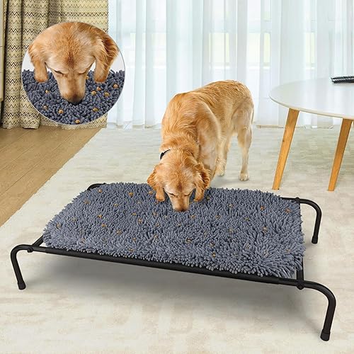 Cama elevada para perros con alfombrilla de olfato. Característica 2 en 1, cama elevada para perro para uso en interiores y exteriores, cuna