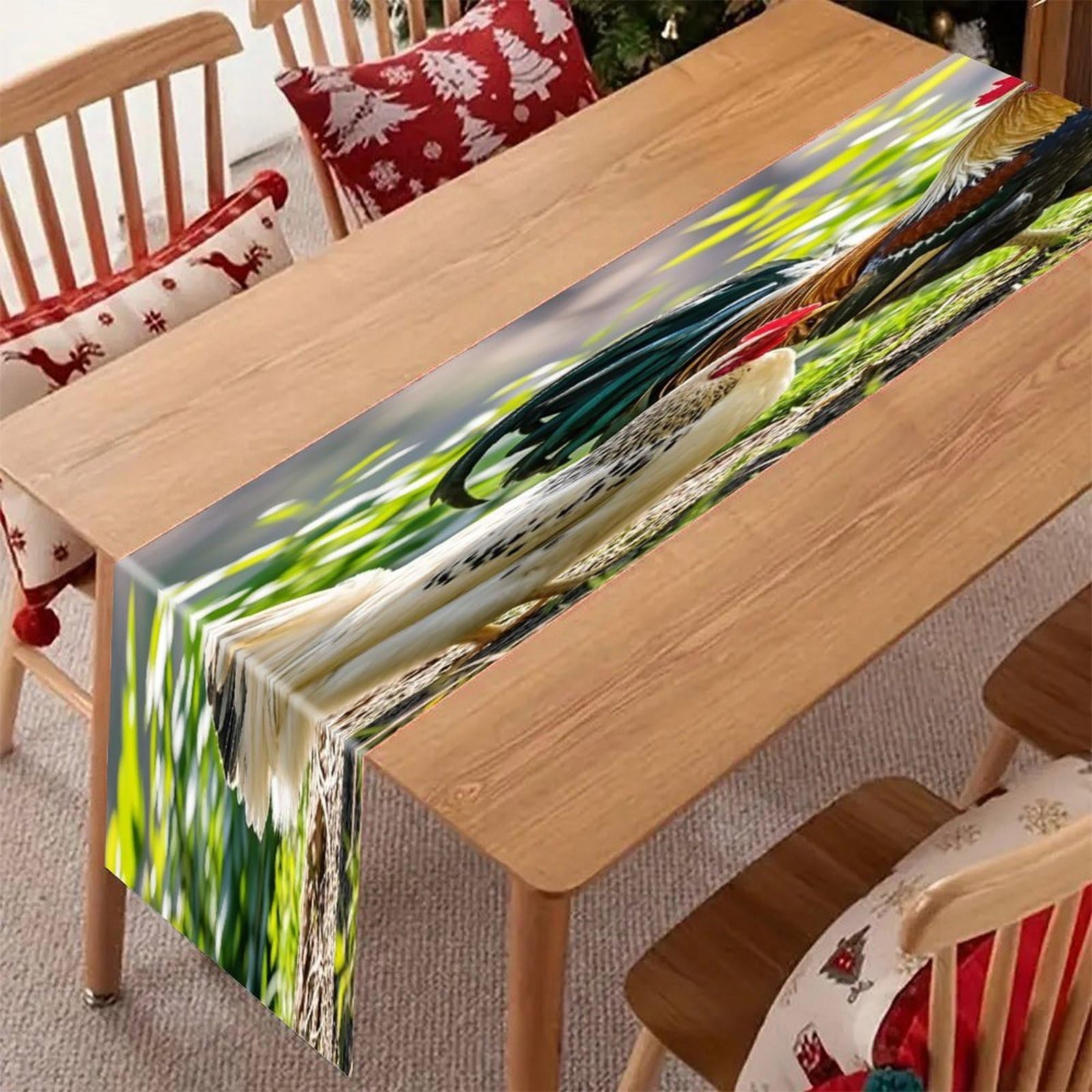 Rooster and Hen Table Runner Modern Art Farmhouse Linen Table Runner Dresser Scarf Seasonal Kitchen Dining Table Decoration Dresser Scarves for Home Party Decor 13x70 Inch