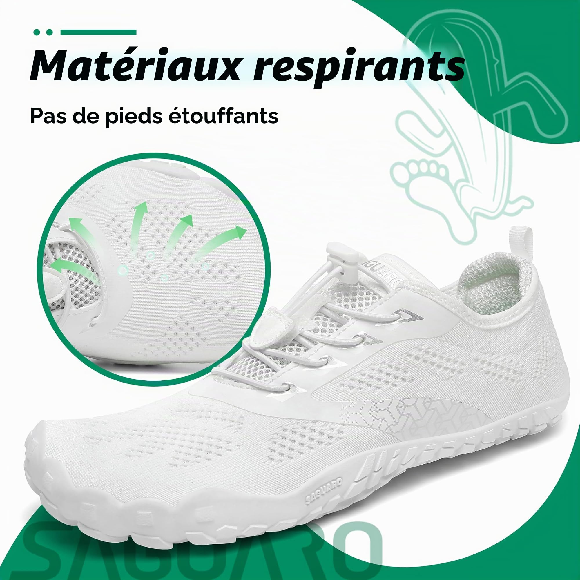 SAGUARO Chaussure Minimaliste Homme Femme Chaussure Plage de Marche Randonne Courses Trail Running Chaussures Barefoot Barefoot Chaussures Aquatiques, Blanc Marguerite, 39 EU