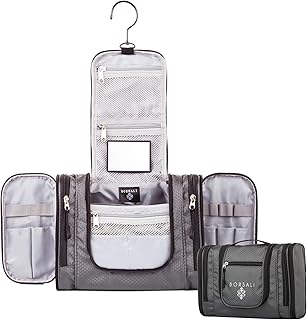 Hanging Travel Toiletry Bag for Women and Men - Borsali - Gray Toiletries Travel & Camping Bag With Mirror & 22 Compartmen...