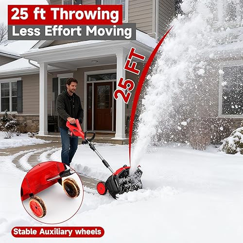 Miniatura 6 de Pala de nieve inalámbrica de 9000 mAh, soplador de nieve eléctrico sin escobillas de 17 pulgadas, funciona con batería de 4.5 AH con mango y ruedas,
