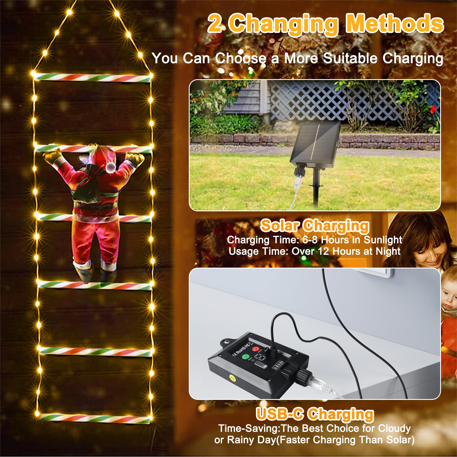 JIMACRO 3M/9.84FT Outdoor Climbing Santa, 240LEDs Christmas Outdoor Light Decor With 8 Modes - Image 4