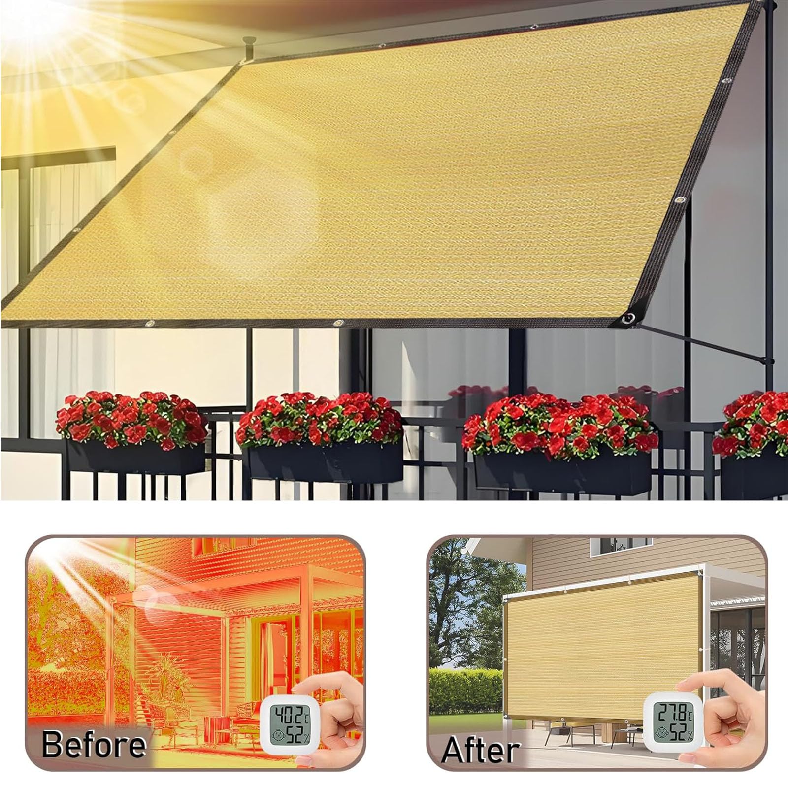 Schattennetz mit Ösen 600 x 850 cm Leicht Schattennetz 90% Shading Rate Uv-Beständiges, mit Ösen Sonnensegel-Rechteckig für Balkon für Balkon Pflanze Hühnerstall, Creme Farben