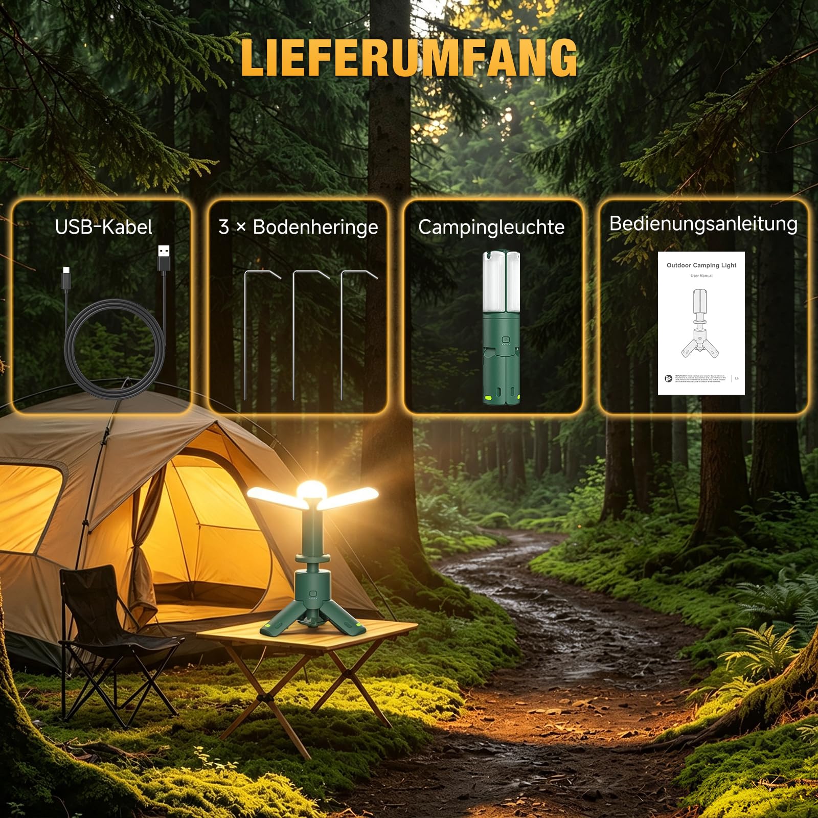 ETOOLAB Lampada da campeggio 12000 mAh, 48 ore, telescopica, ricaricabile