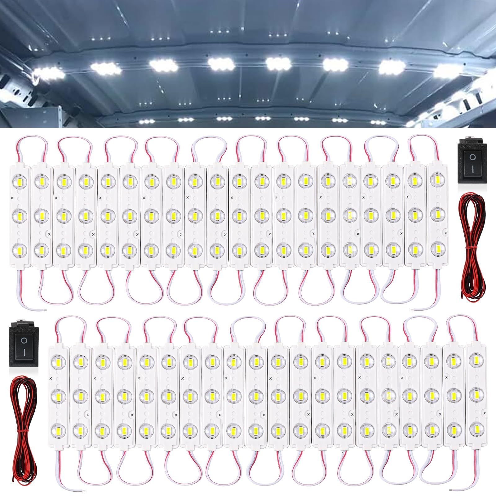 Trixcoin 120 LED 12V Car Lights Interior, LED Light Strip Van Interior Lights Kits LED Module Lights, Super Bright Ceiling Lamp for Car Atuo Truck Cargo Camper Van RV Boat Trailer (40 Modules, White)