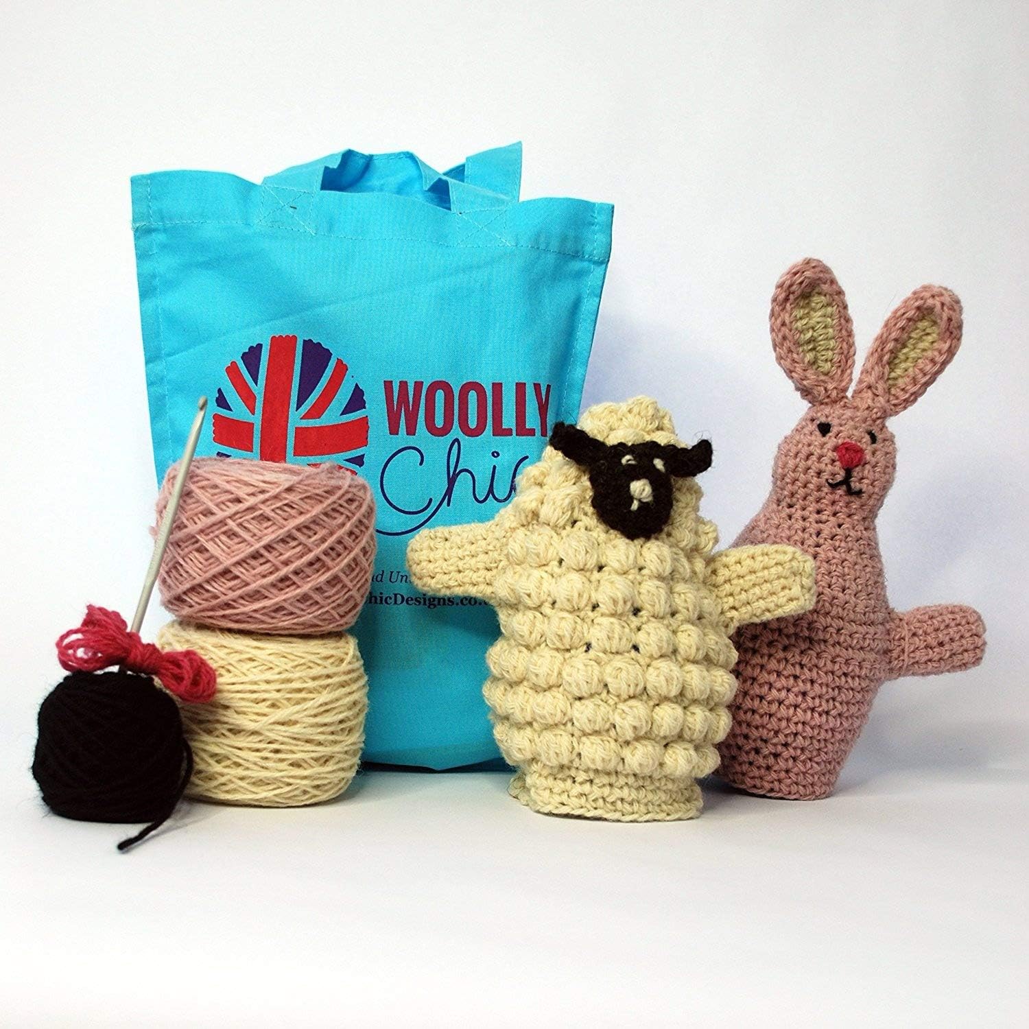 Woolly Chic Rabbit and Sheep Crochet Hand Puppet Kit