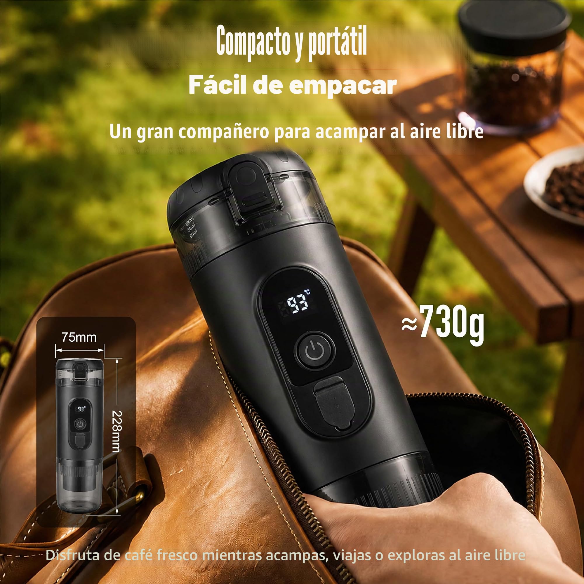 Cafetera Portátil de Cápsulas con Batería USB-C, Cafetera Espresso Automática de Bomba 72W, Depósito 60 ml, Taza 150 ml, ABS Sin BPA, para Viajes Camping Coche Exterior