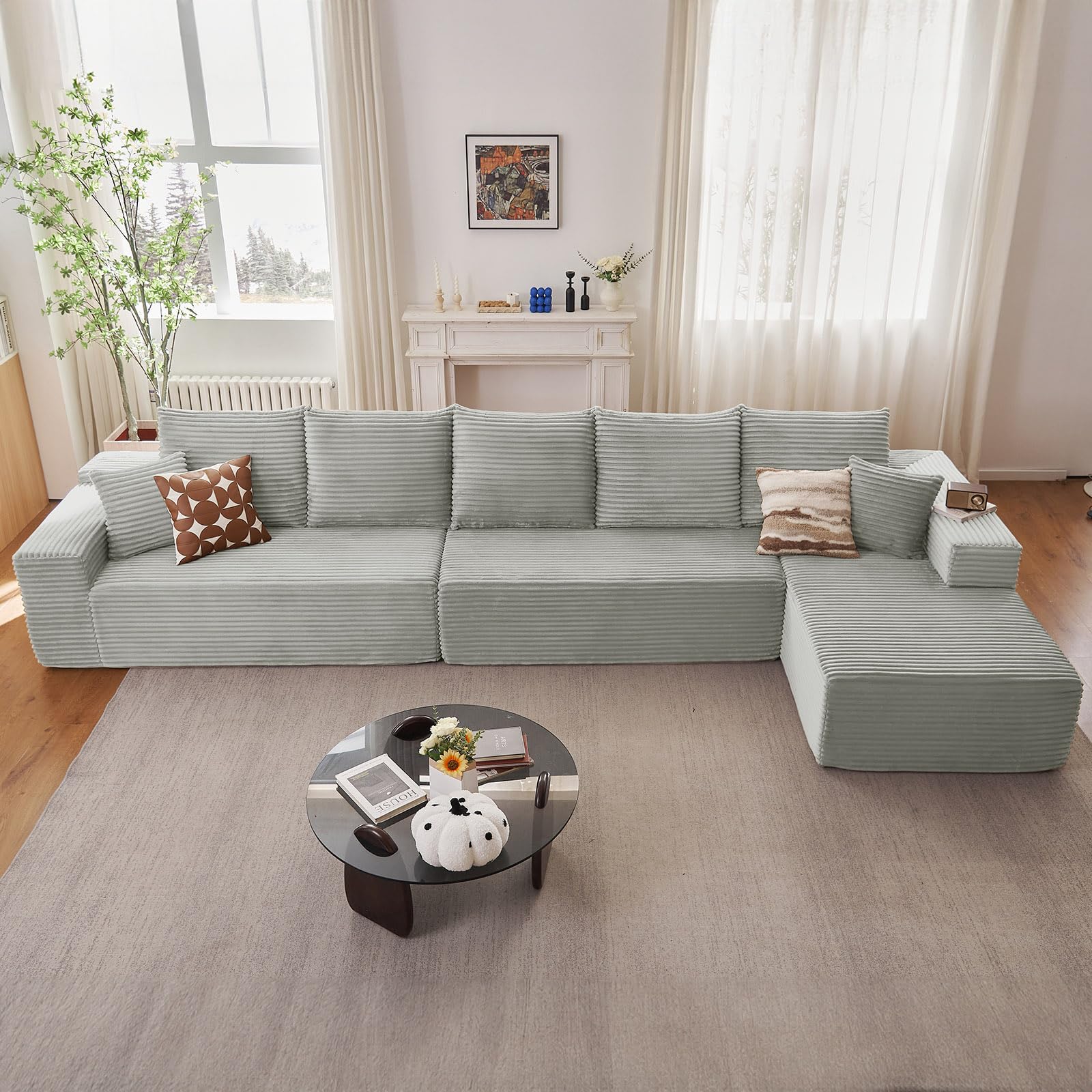Oversized Modular Sectional Sofa Couch, Large 5 Seater Corner Sofa Modern L Shaped Sectional Couch Cloud Couches for Living Room, Office, Spacious Space, Corduroy, No Assembly Required, Light Grey