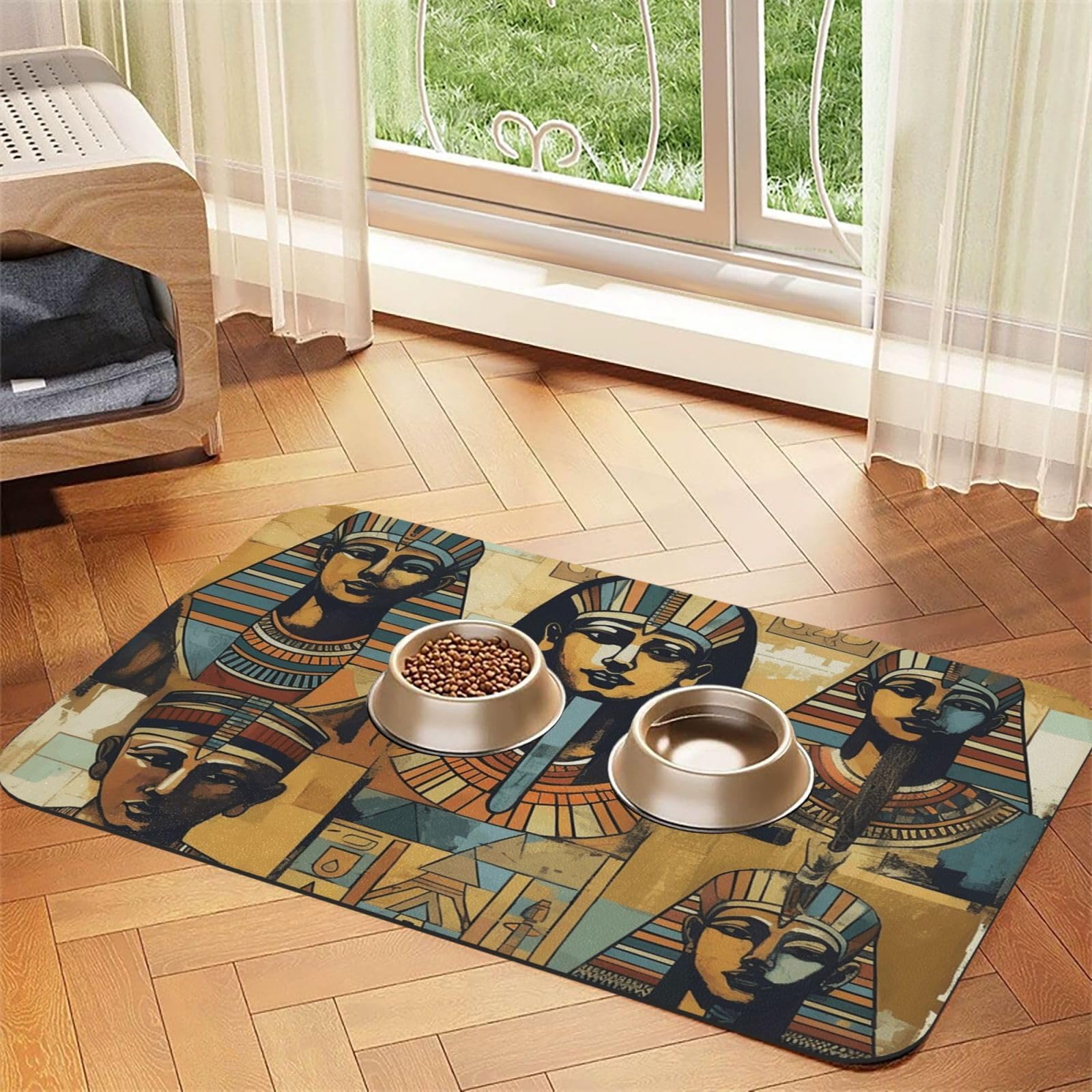 Tapis d'alimentation pour chien Égypte antique antidérapant et absorbant