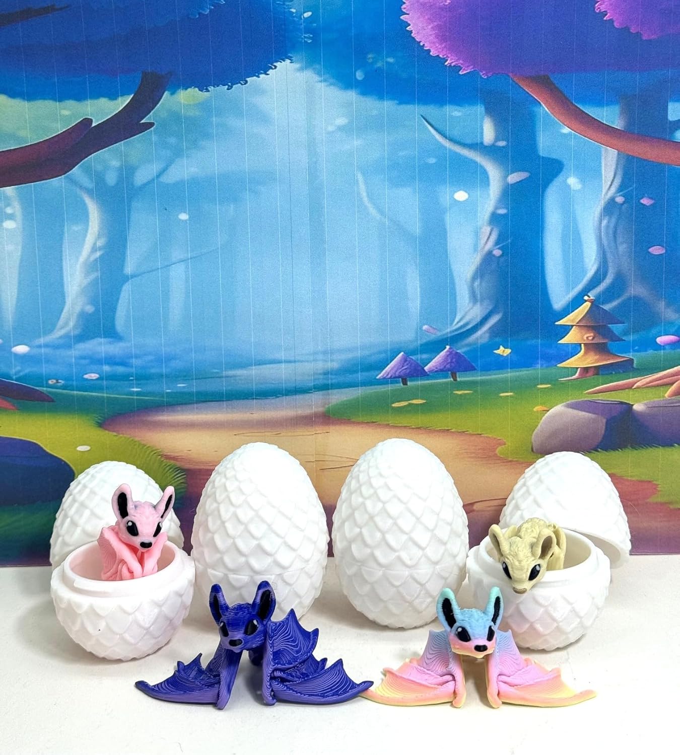 4pcs 3D Printed Bat, Articulated Poseable Cinderbat for Halloween Decor, Colorful Fidget 3D Printed Trick or Treat Mini Bats MAB001