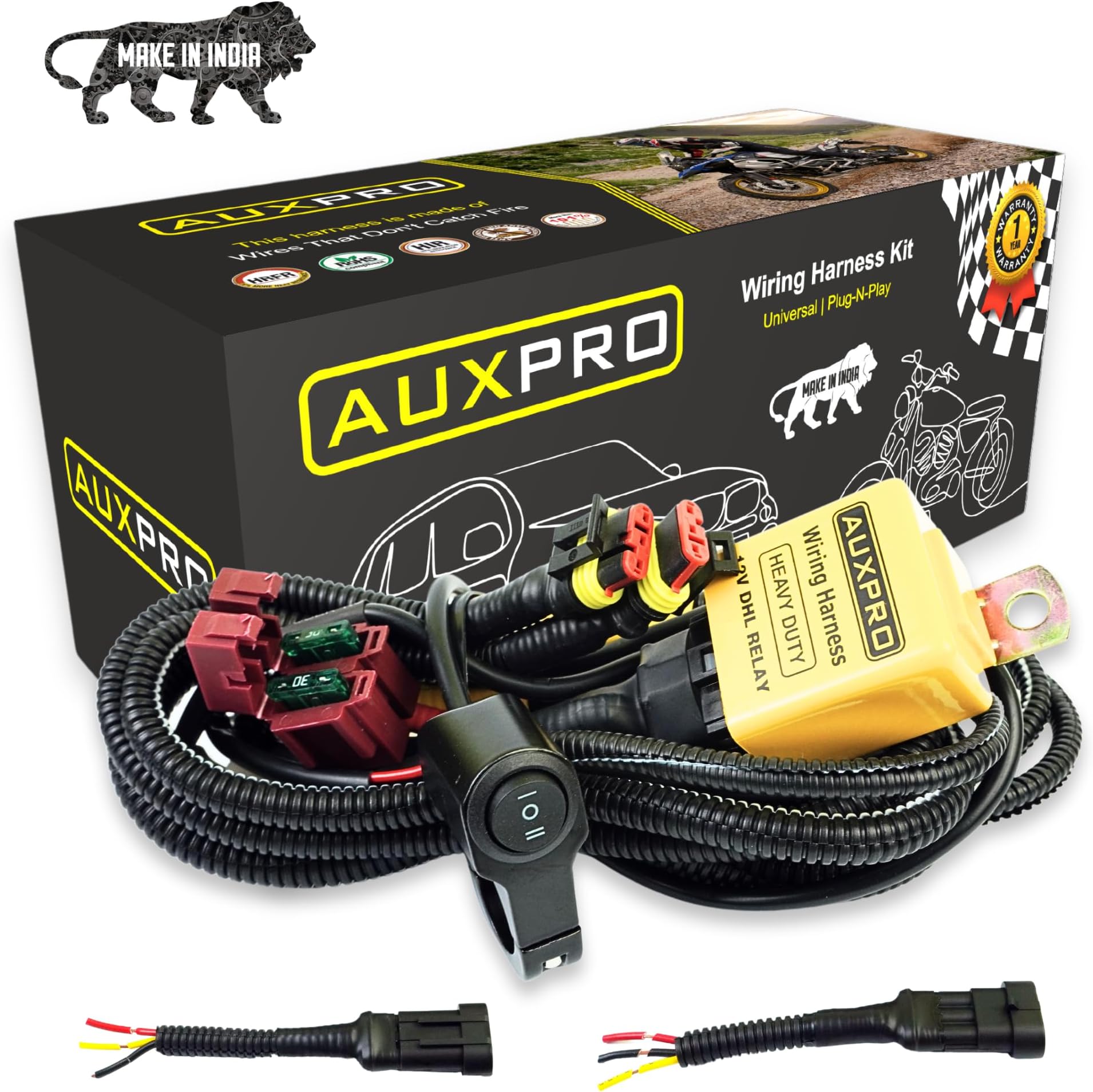 Fog Light Wiring Harness Kit For Bike with Metal Switch | For Dual Color Light (White+Yellow) | High/Low Beam | Heavy Duty | 1 Year Warranty | Fully Compatible with LIU HJG/Other Lights