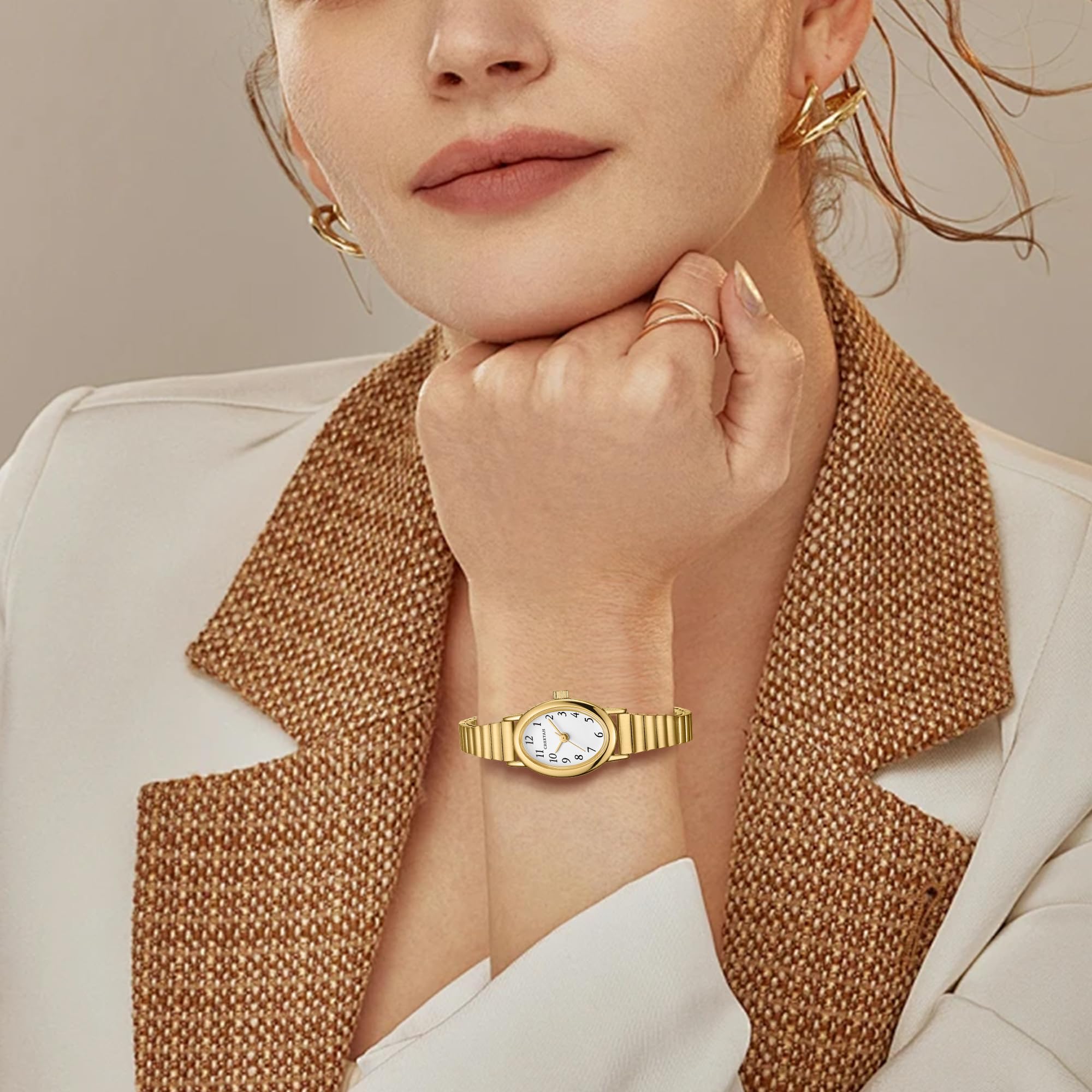 Cheetah Elegante goldene Damenuhr mit Quarz: wasserdichte Uhr mit verstellbarem Edelstahlarmband und schlichtem Zifferblatt mit römischen Ziffern