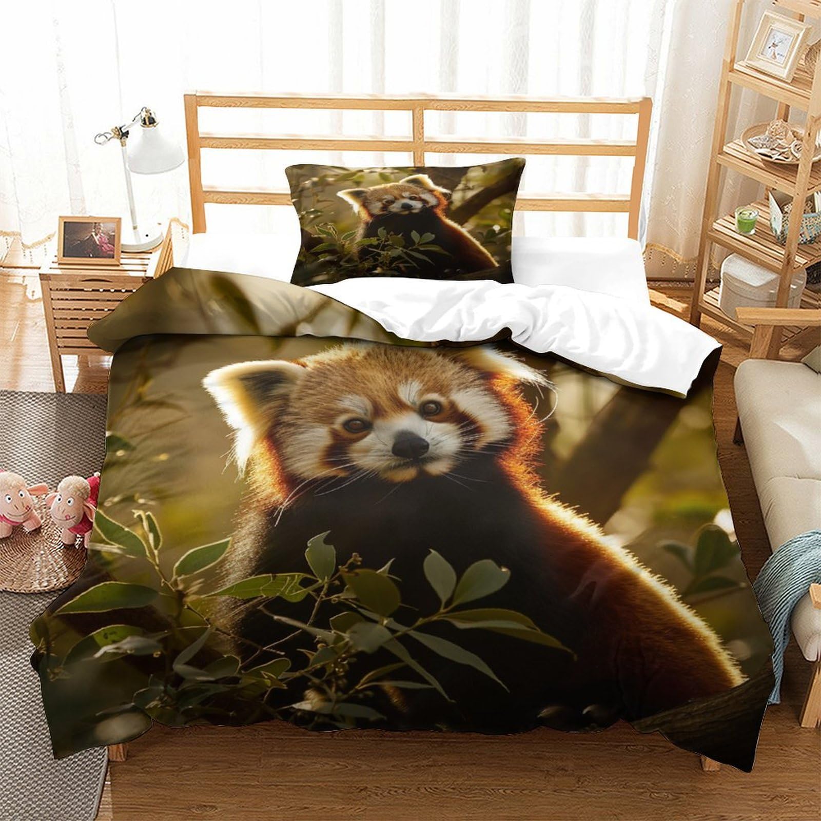 P1S9U7W5Y 3D Printed Red Panda Forest Duvet Cover Set 3pcs Microfiber Red Panda Bedding Set Single（135x200cm）