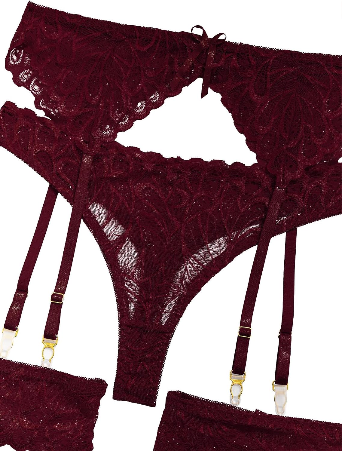 Lilosy Sexy Lingerie Outfit Set 3 Piece with Garter Belt 3XS-4XL