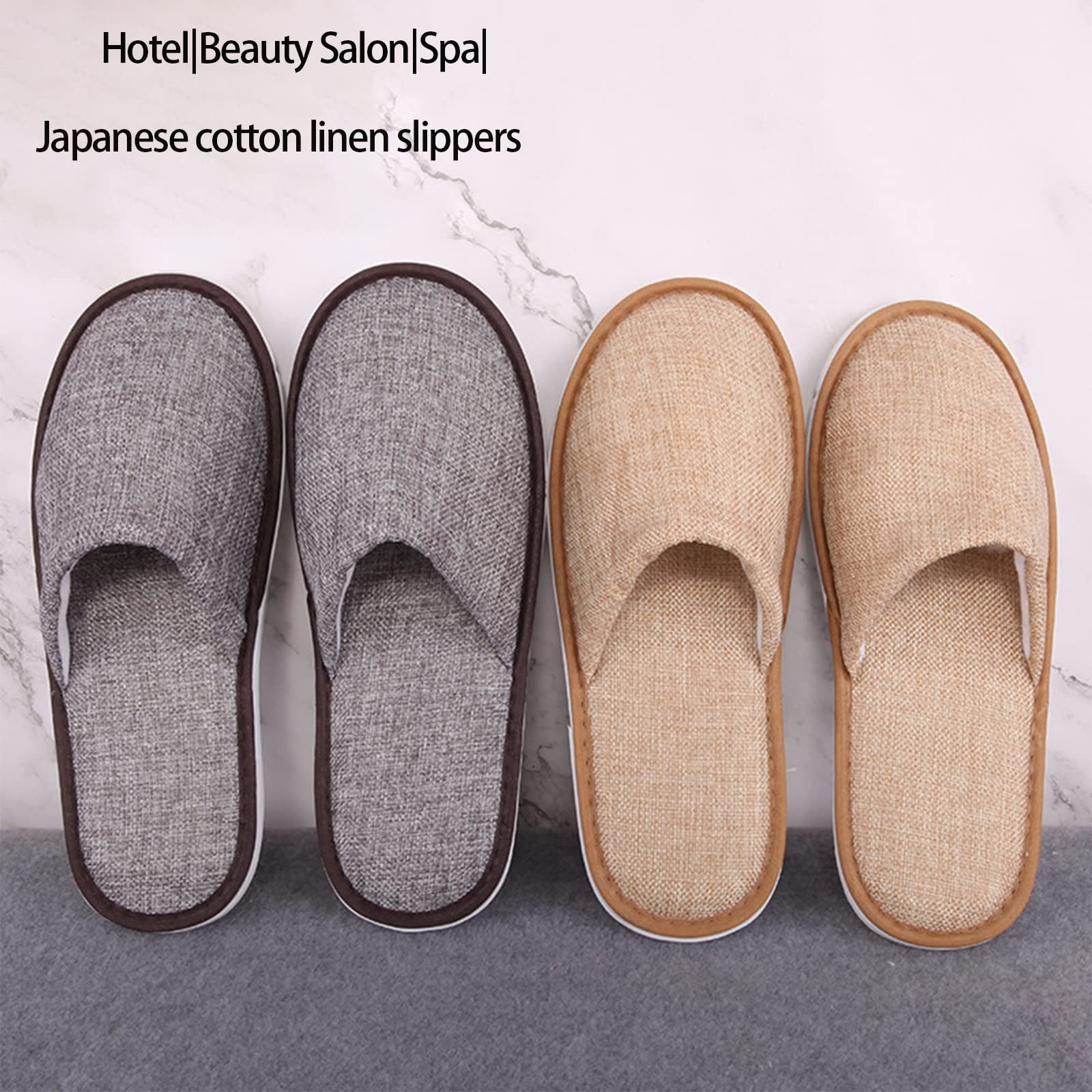 5 Paires Pantoufles Non Jetables Marron En Peluche PULABO - Pantoufles Spa Hôtel Voyage Bout Fermé 29cm