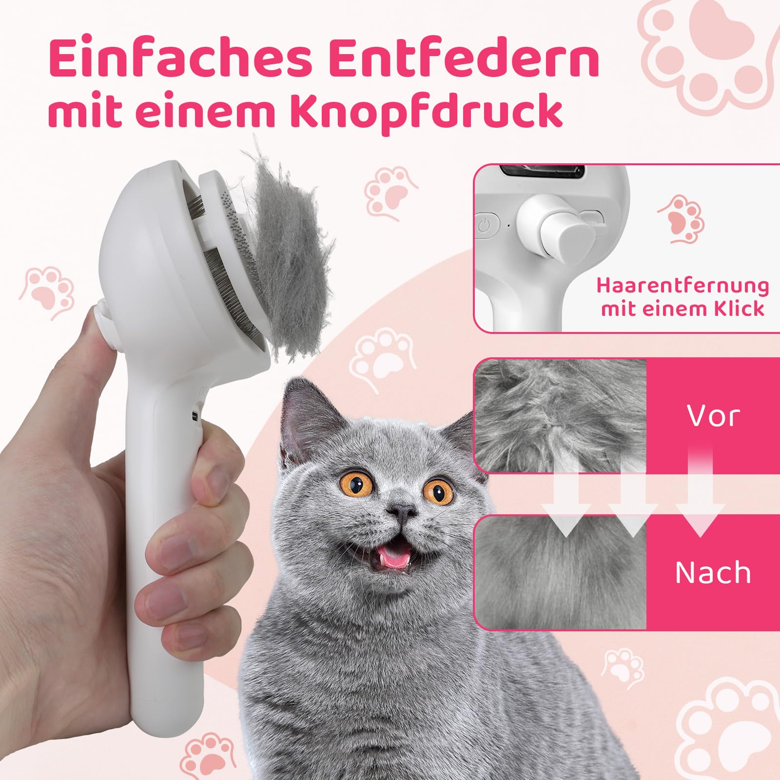 Spazzola A Vapore Per Gatti E Cani - Rimuove Nodi E Peli Morti Con Nebbia Idratante, Design Antistatico - Foto 9