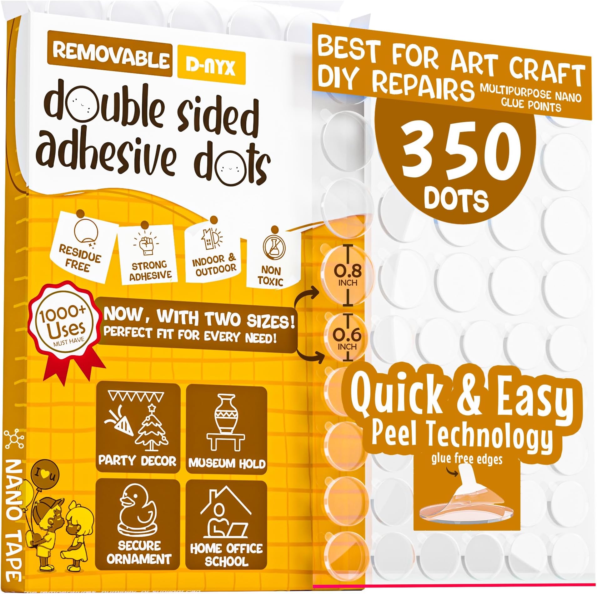 Double Sided Tape Adhesive Dots Stickers 280, 350, 450, 550 or 700 Pack Removable Putty No Trace Clear Sticky Tac Blue Sticky Tack Balloon Tassels Picture Hanging Strips (350 Sticky Dots)