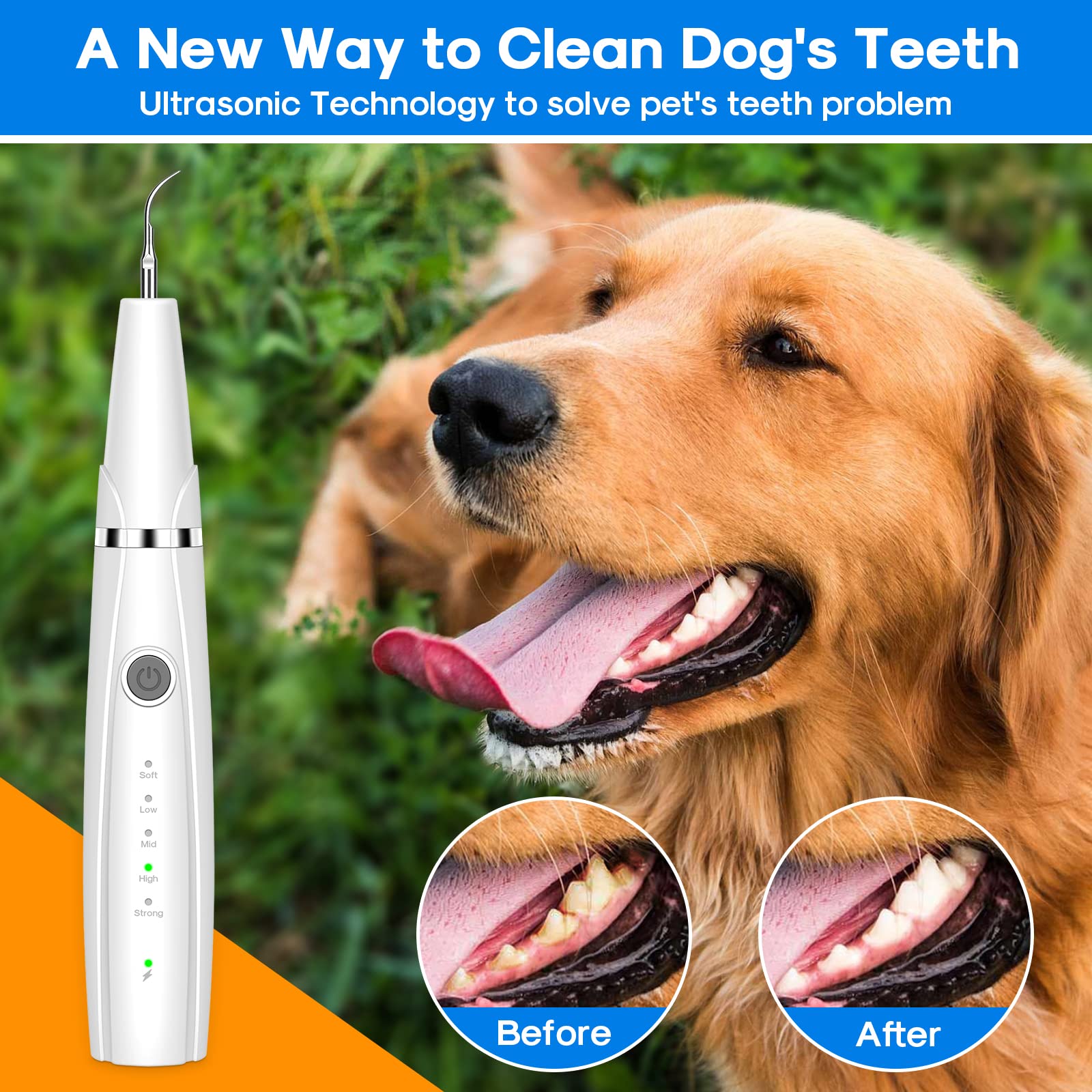 Dog Teeth Cleaning Kit, 5-Mode LED Ultrasonic Tooth Cleaner for Dogs & Cats, Plaque & Tartar Remover - Image 2