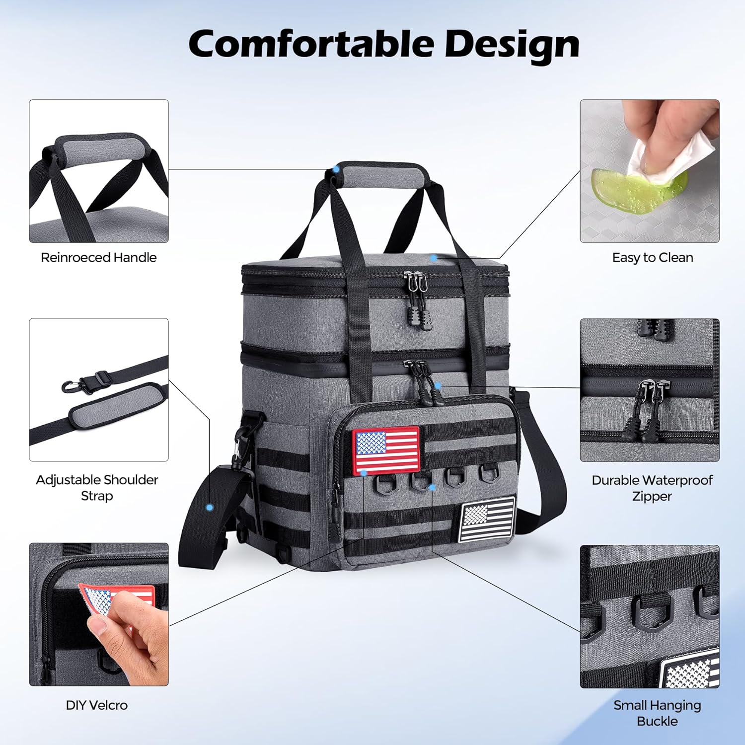DOLOPL Lunch Box for Men, Tactical Insulated Expandable Lunch Box for Men/Women, 16L Large Leakproof Waterproof Women Lunch Bag With Adjustable Shoulder Strap for Outdoor, Picnic, Office, Grey