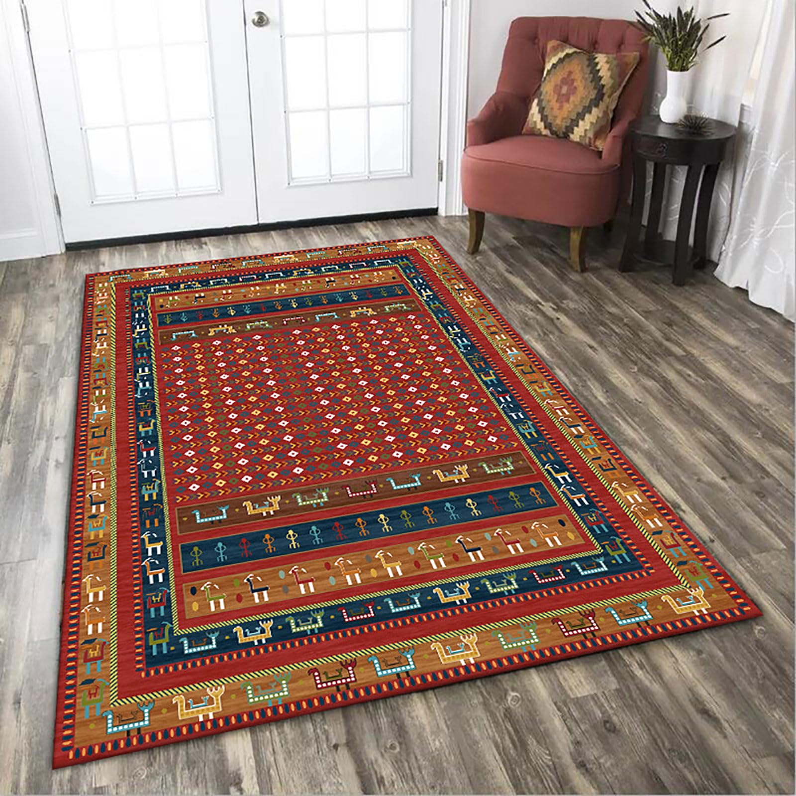Tapis lavable 200 x 290 cm pour salon familial avec base antidérapante