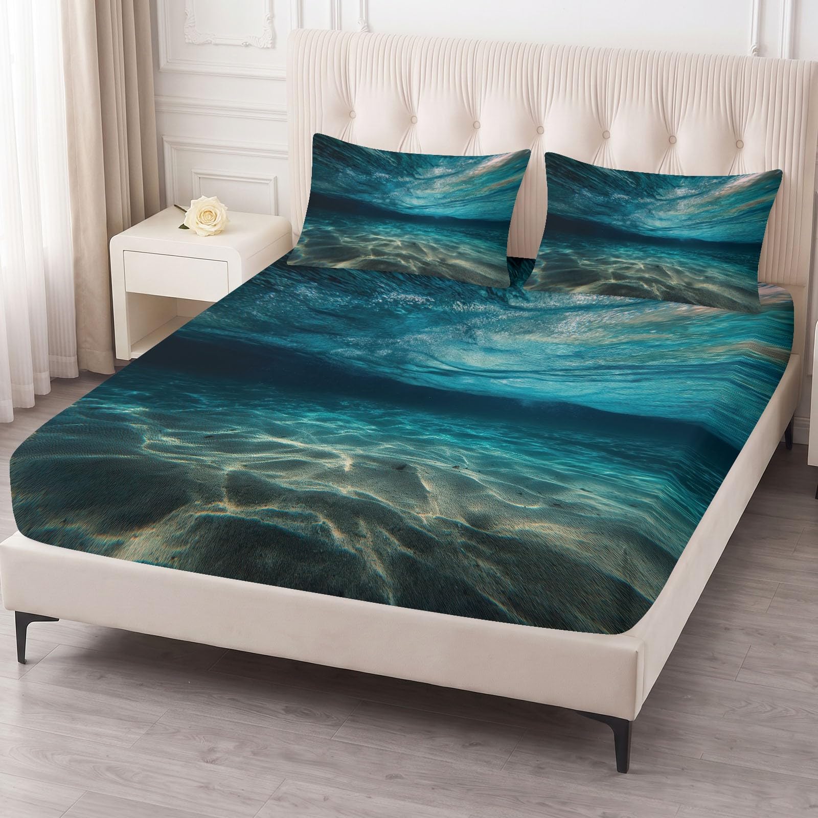 Lenzuolo con angoli, 90 x 200 cm, colore oceano, altezza materasso fino a