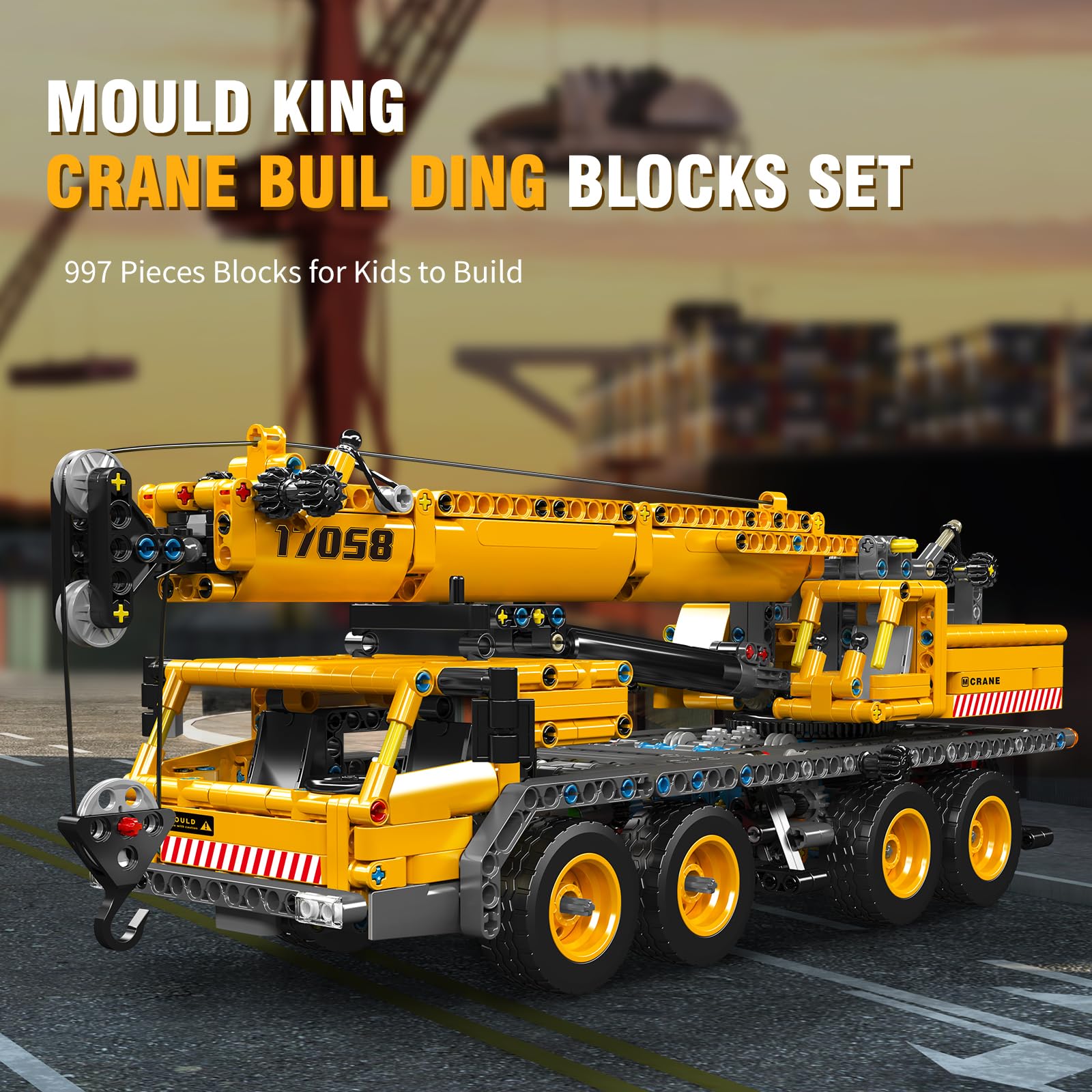 Mould King 17058 Kit da Costruzione Gru su Camion Tecnologico, Set di Modelli di Veicoli da Costruzione 997+ PEZZI, Collezione di Blocchi da Esposizione per Gru di Ingegneria Funzionale