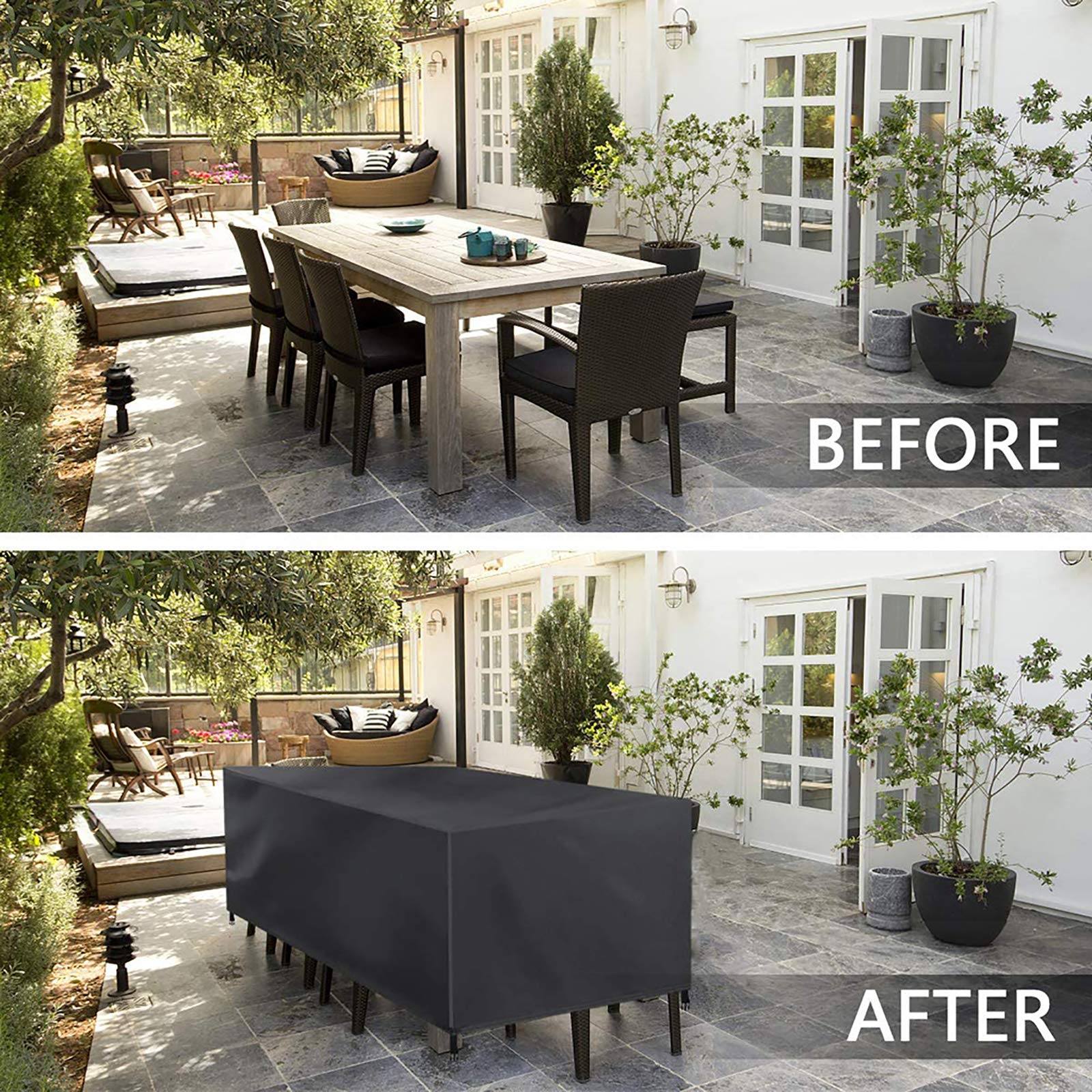 Housse imperméable pour meubles de jardin carrés de 200 x 160 x 80 cm, coupe-vent, anti-UV, protection pour meubles d'extérieur en noir, protège vos meubles de terrasse