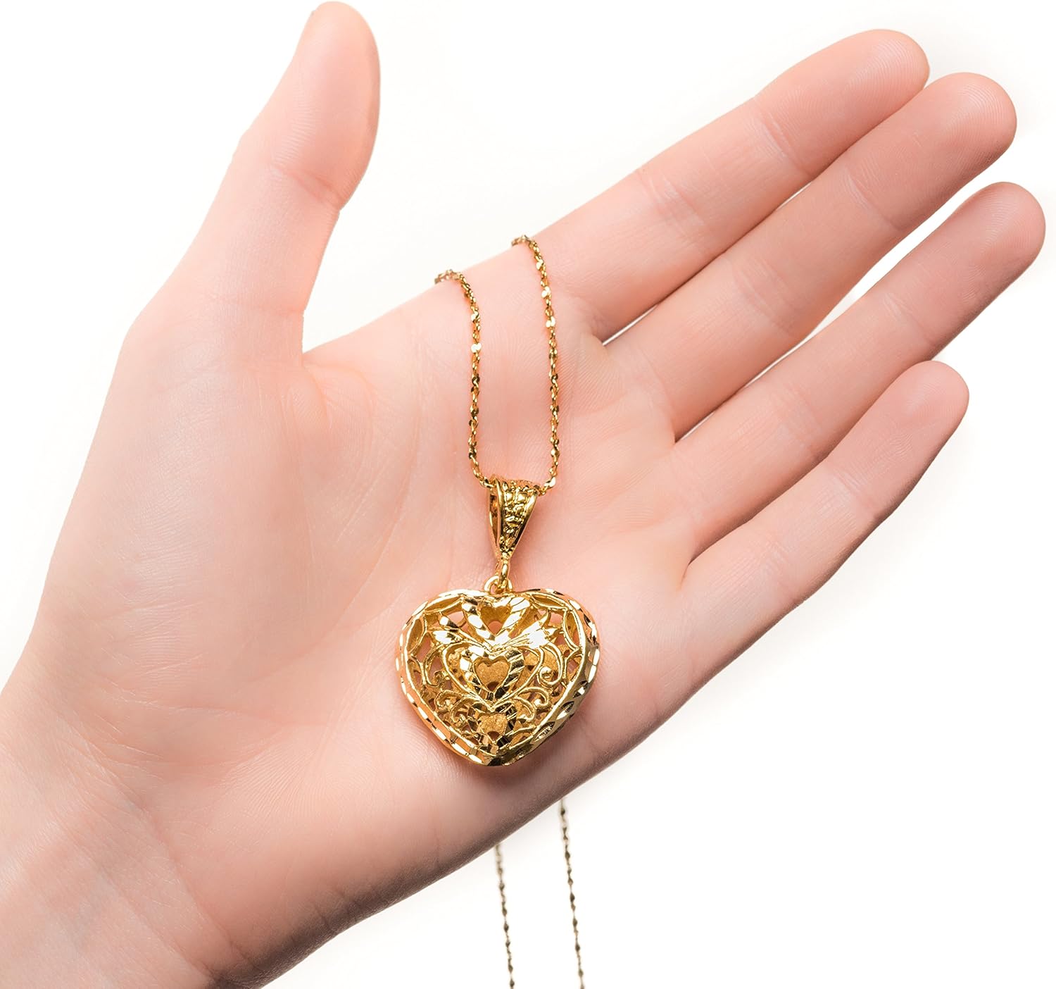 LIFETIME JEWELRY Filigree Heart Pendant with Twisted Nugget Chain Necklace 24k Gold Plated - Image 3