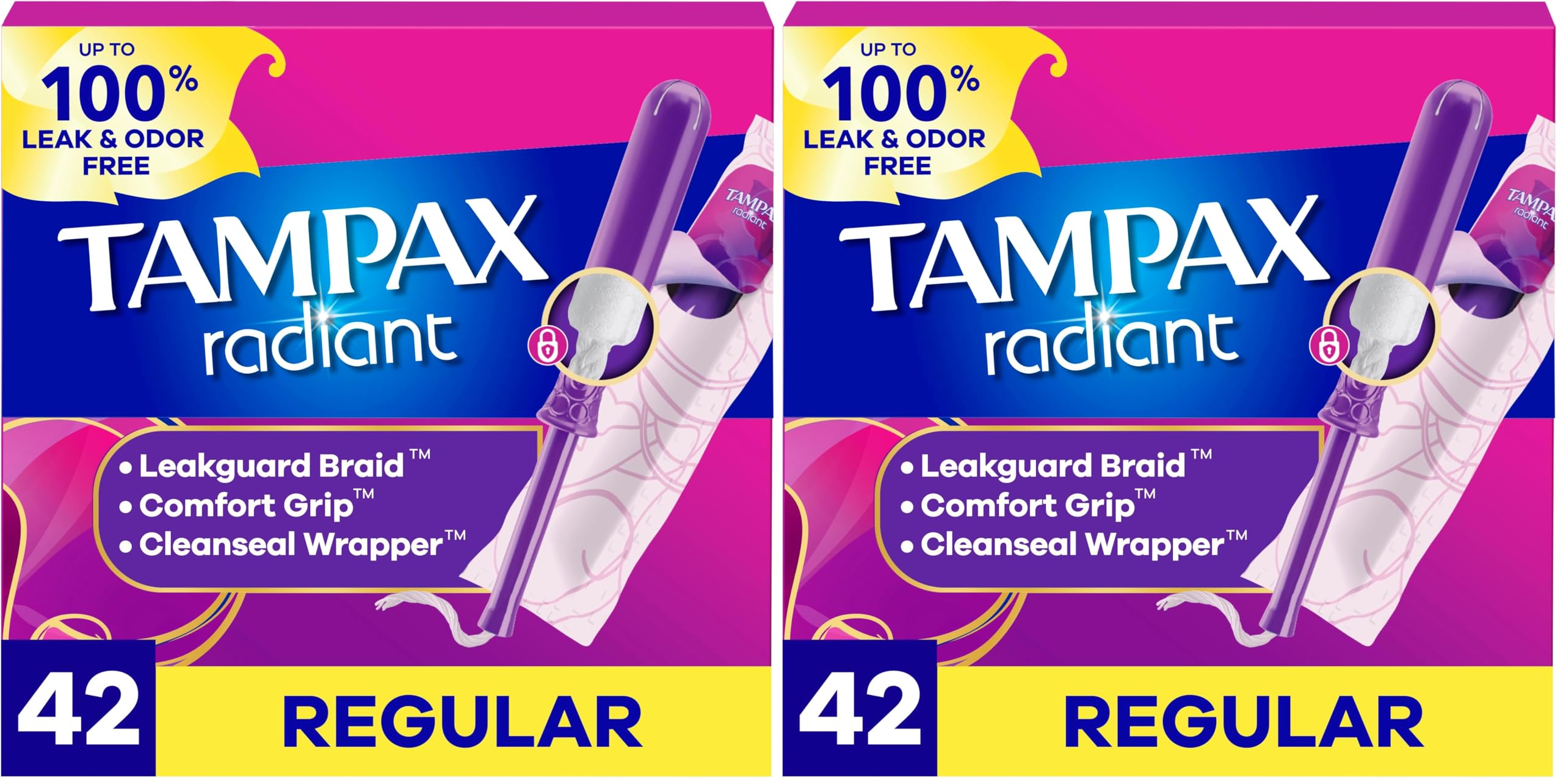 Amazon.com: Tampax Radiant Tampons 42 R 2.7X 3/4/ 42ct, Pink and