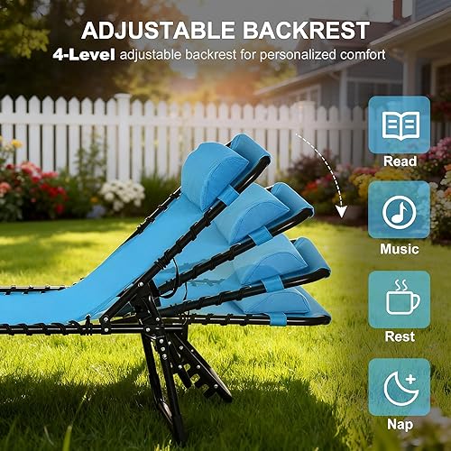 Miniatura 4 de Outsunny Tumbona plegable, silla de bronceado para patio, tumbona para exteriores con respaldo reclinable de 4 posiciones, asiento de malla Azul