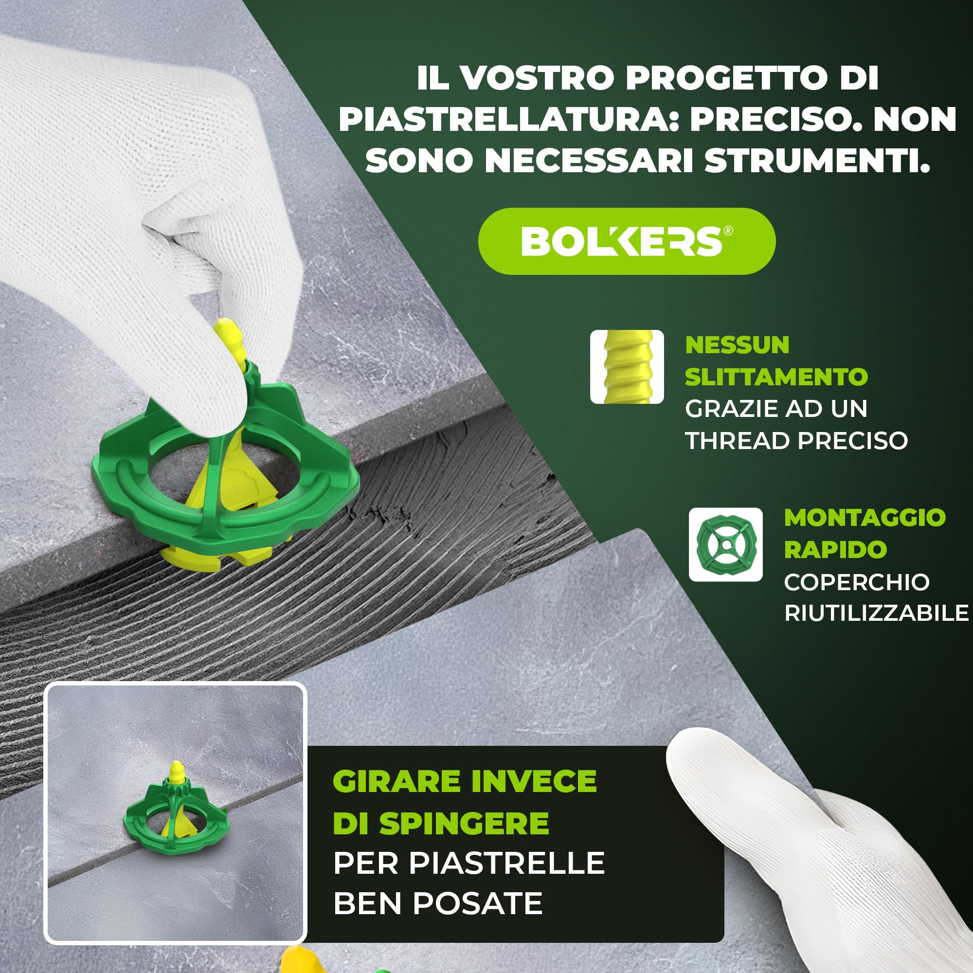 ProLevel Sistema di Livellamento per Piastrelle 2 mm – 150 Distanziatori Filettati & 50 Cappucci – Fughe Uniformi per Piastrelle da Parete e Pavimento – Aiuto per una Posa Precisa