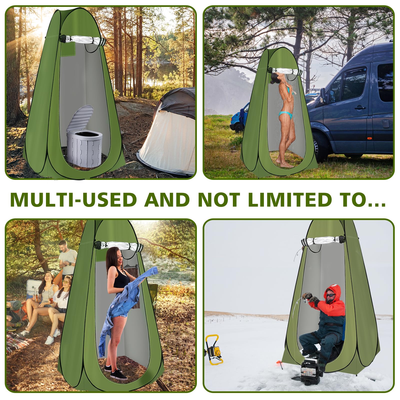 WildSky Tenda Pop-up 4-in-1: Doccia, WC, Spogliatoio E Parasole | Verde