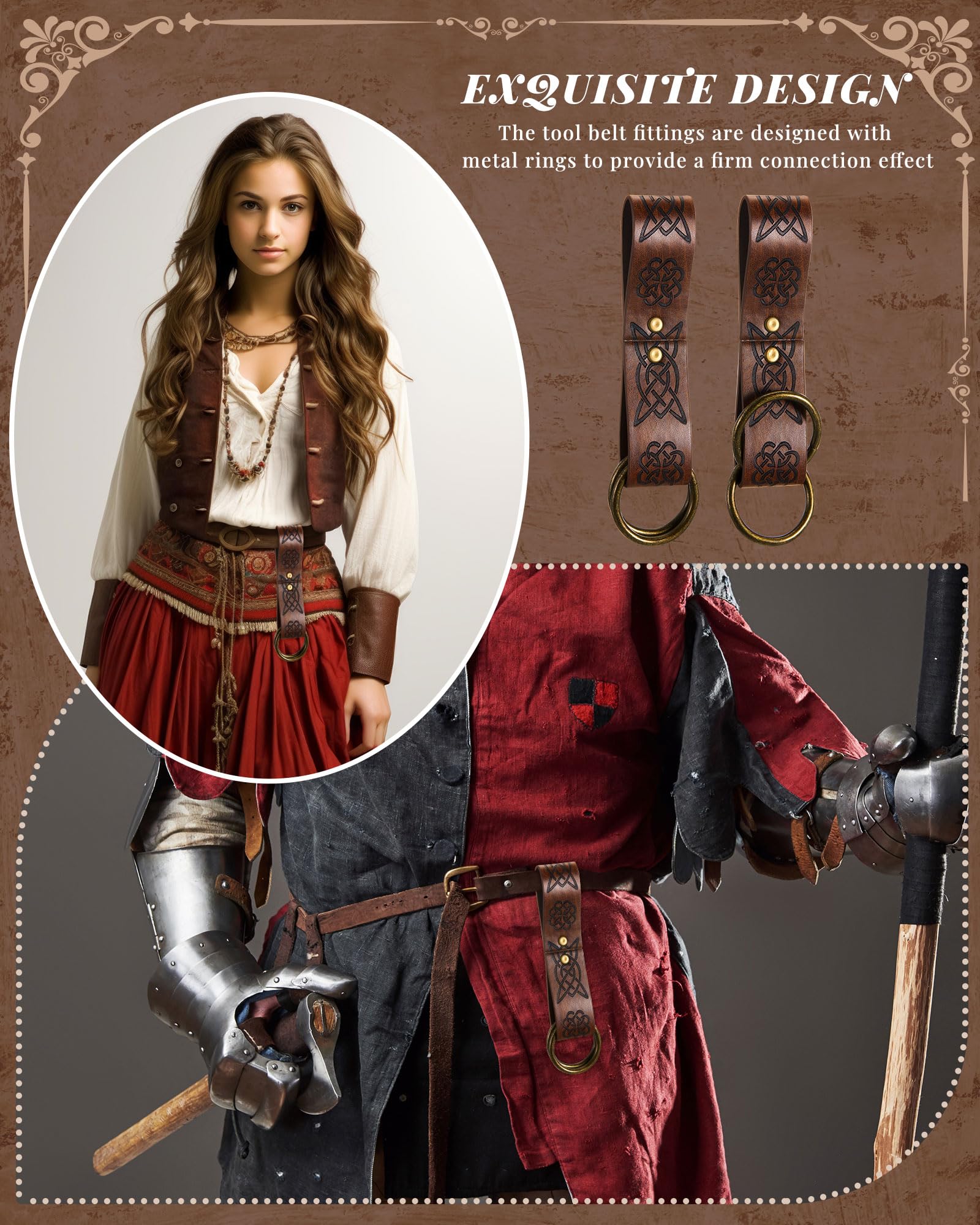 Jecery 2 Pcs Skirt Hikes Renaissance Skirt Hikes Medieval Waistband Accessory for Renaissance Cosplay Costumes: Dark Brown Retro Style